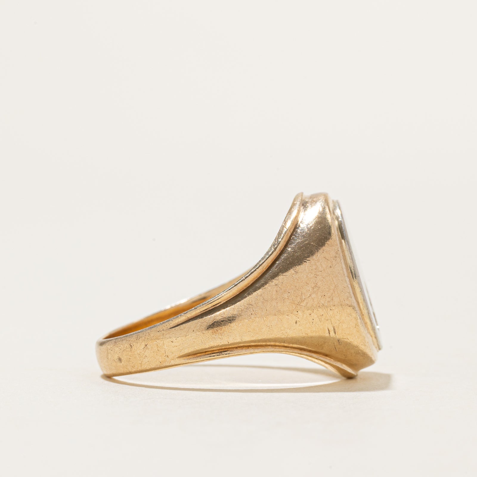 Two Tone Diamond Round Signet Ring | SZ 9.25