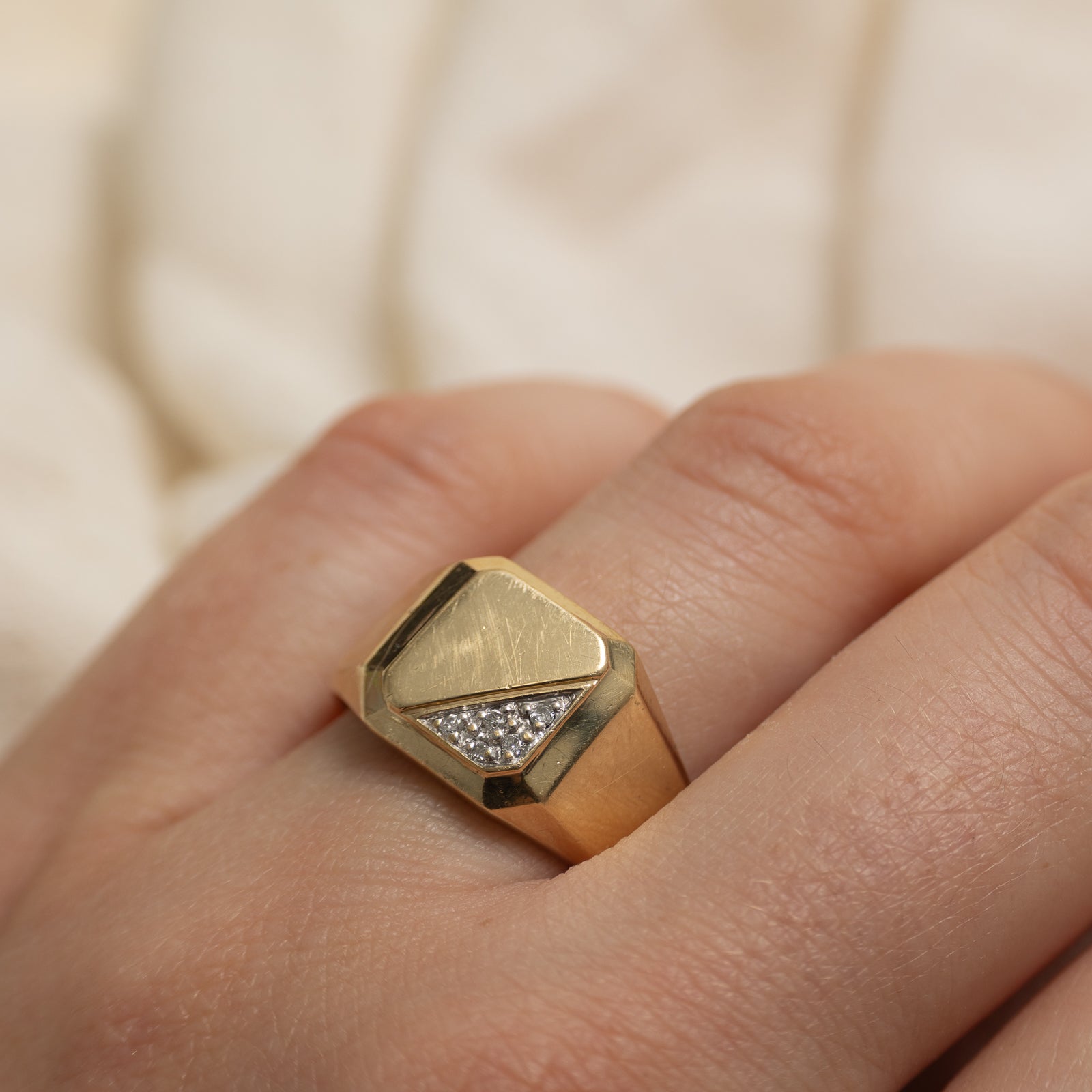 Pave Set Diamond Geometric Signet Ring | SZ 9.5