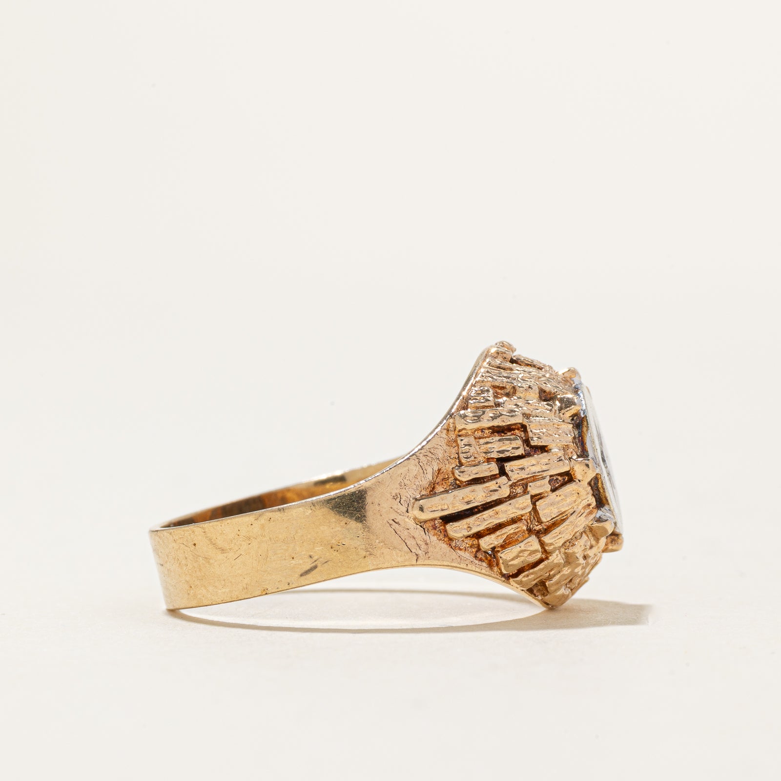 Two Tone Star Set Diamond Textured Dome Ring | SZ 11