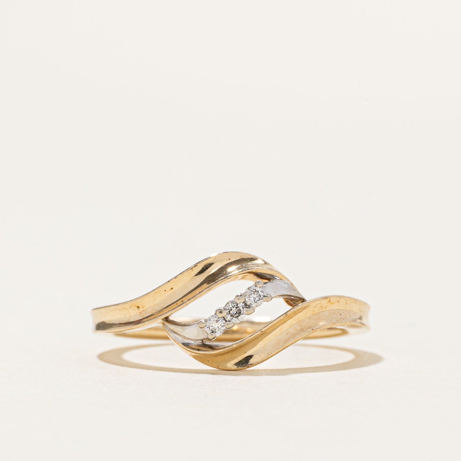 Two Tone Diamond Wave Bypass Ring | SZ 6
