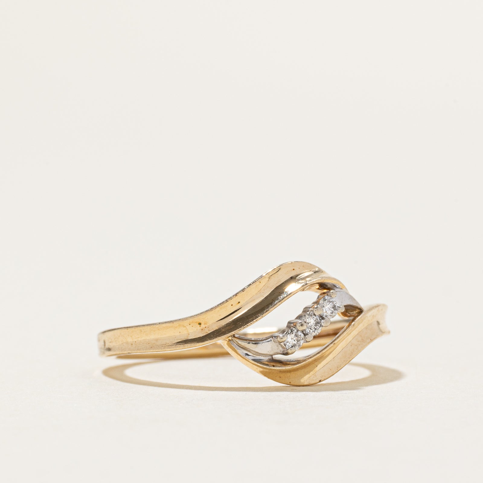 Two Tone Diamond Wave Bypass Ring | SZ 6