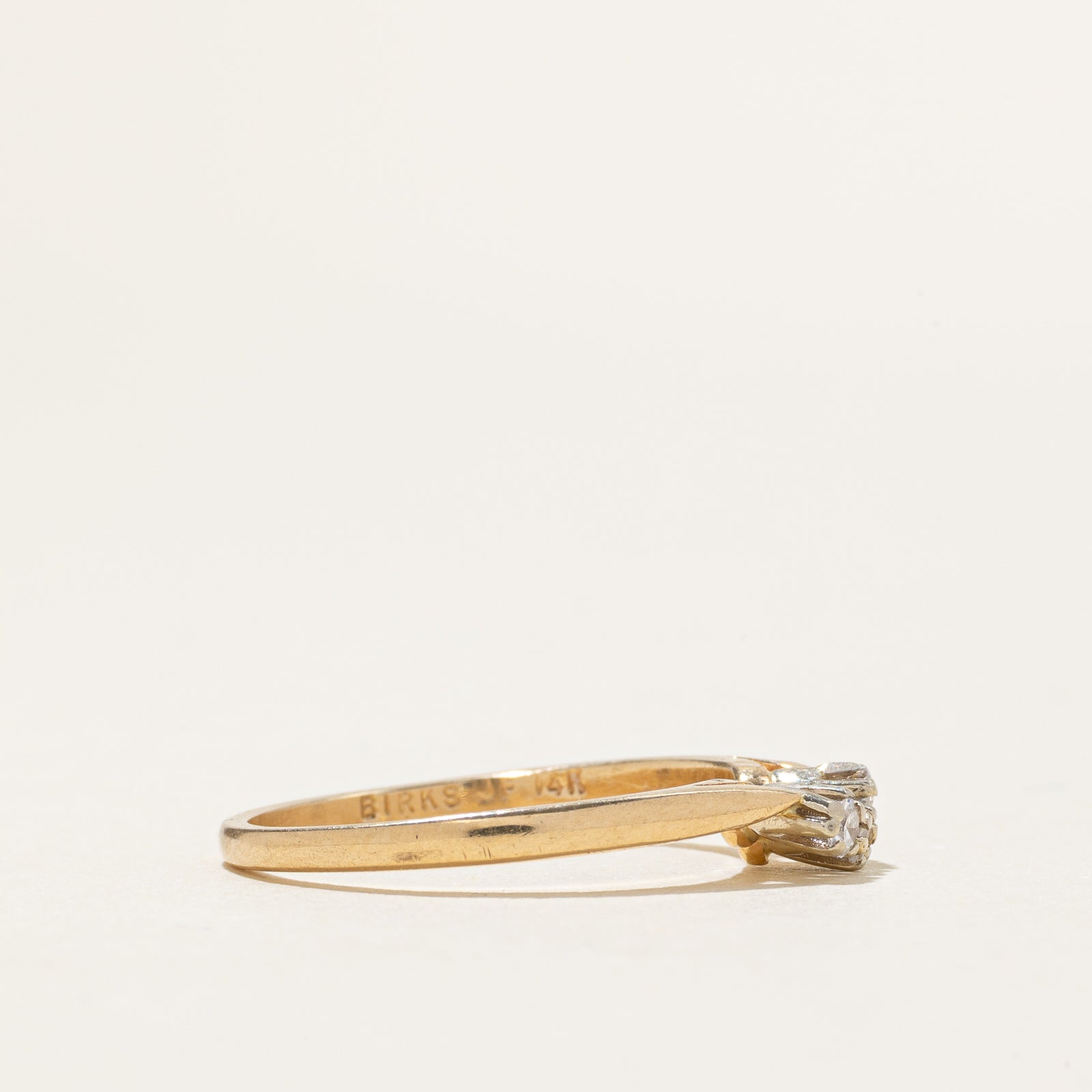 'Birks' Three Stone Diamond Contour Ring | SZ 6