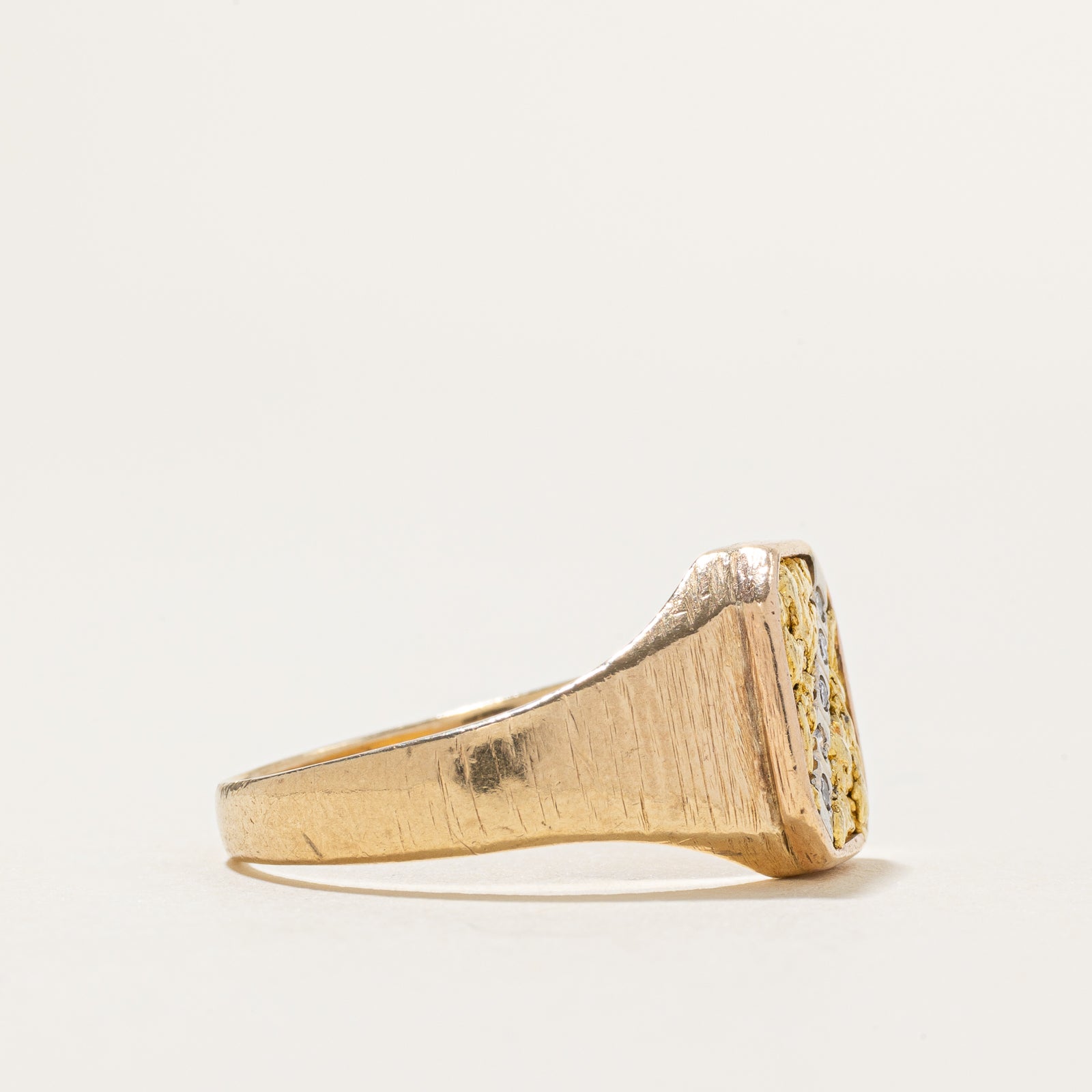 Diagonal Diamond Nuggety Signet Ring | SZ 9.25