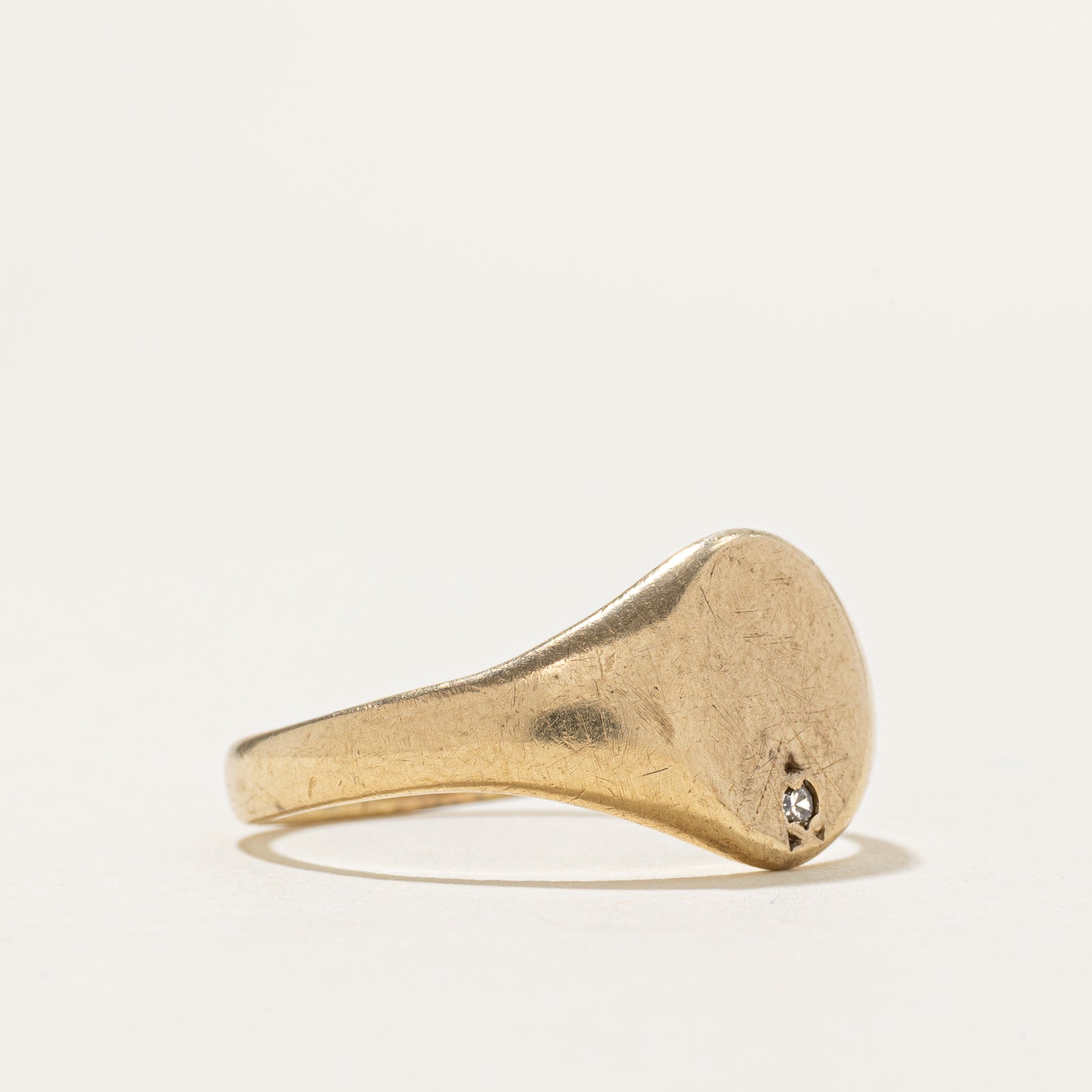 10k Single Stone Diamond Signet Ring | SZ 9.5