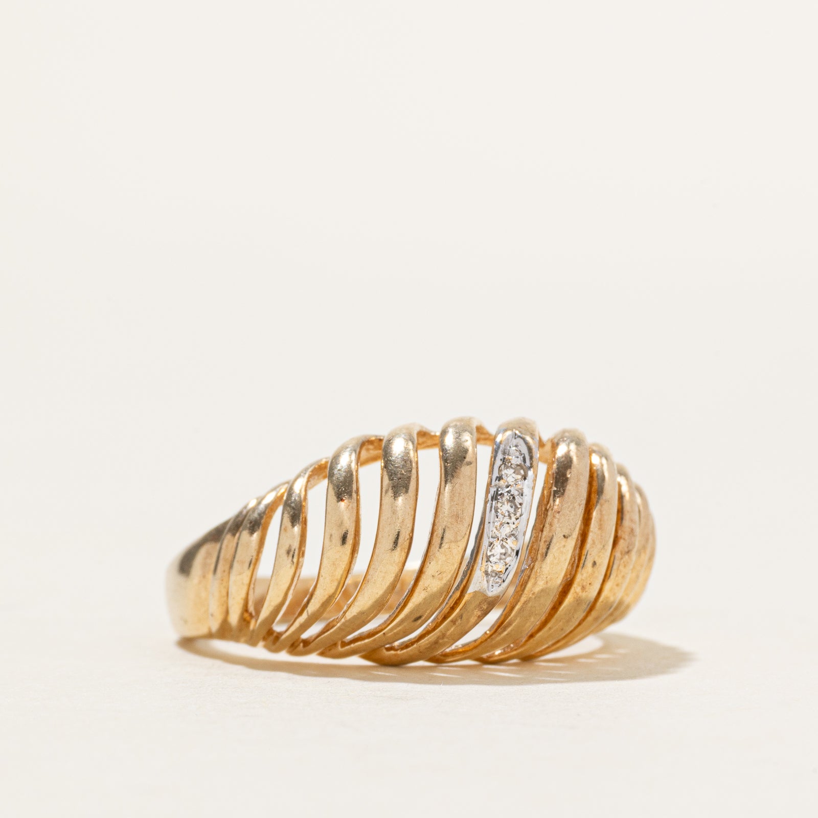 Diamond Column Croissant Dome Ring | SZ 8