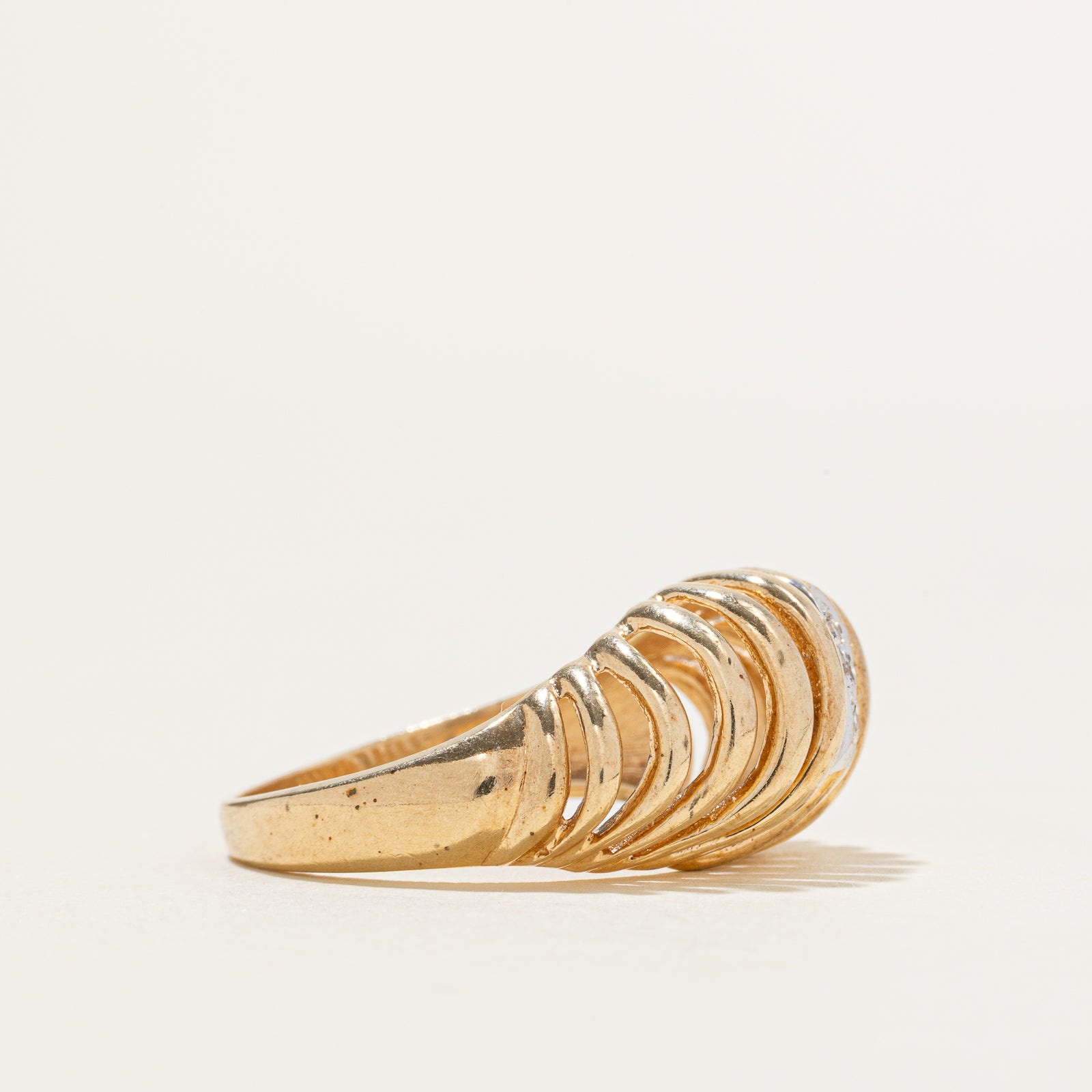 Diamond Column Croissant Dome Ring | SZ 8
