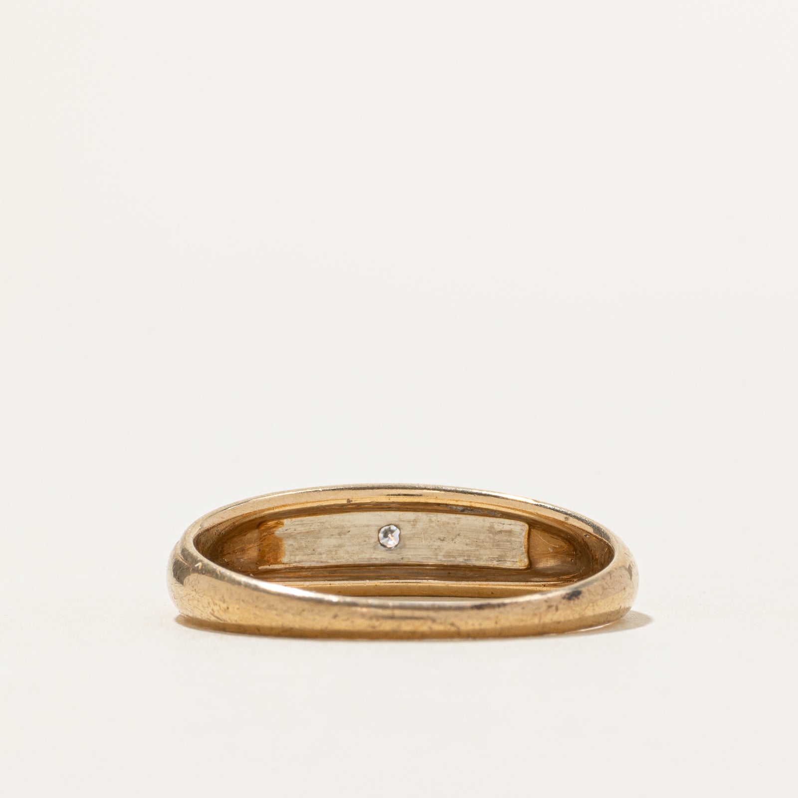Two Tone Diamond Flower Engraved Dome Ring | SZ 11
