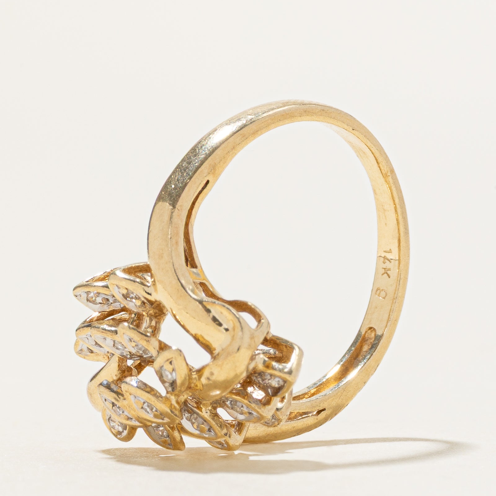 14k Diamond Floral Cluster Bypass Ring | SZ 3.5
