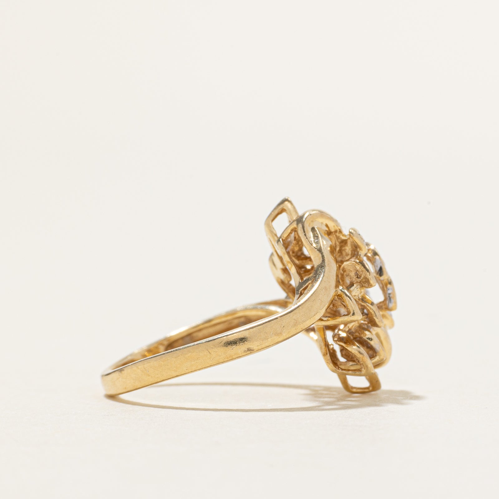 14k Diamond Floral Cluster Bypass Ring | SZ 3.5