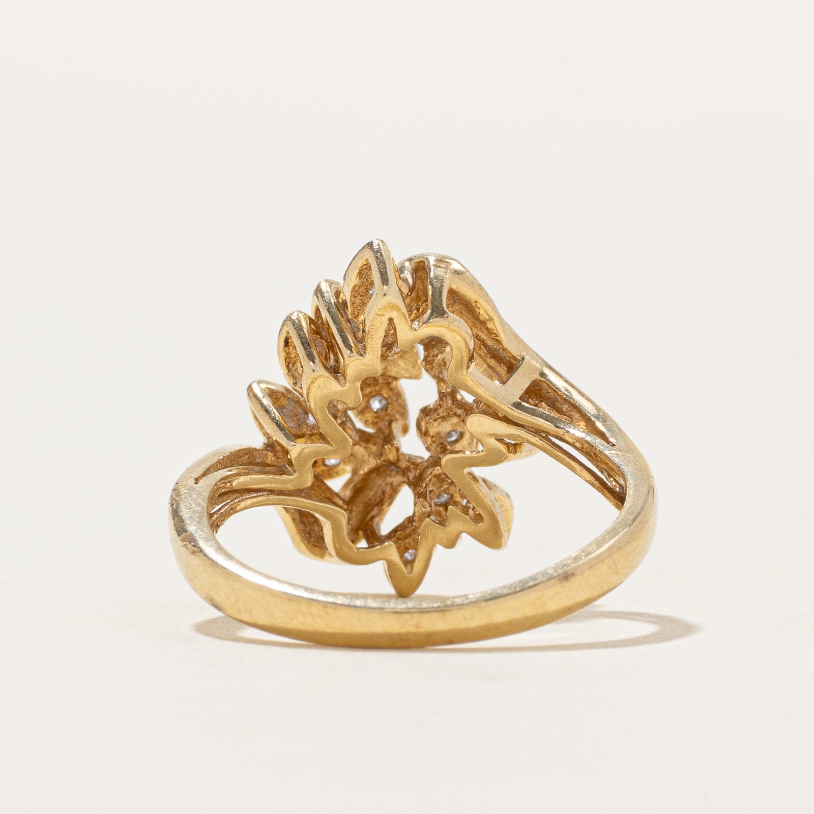 14k Diamond Floral Cluster Bypass Ring | SZ 3.5