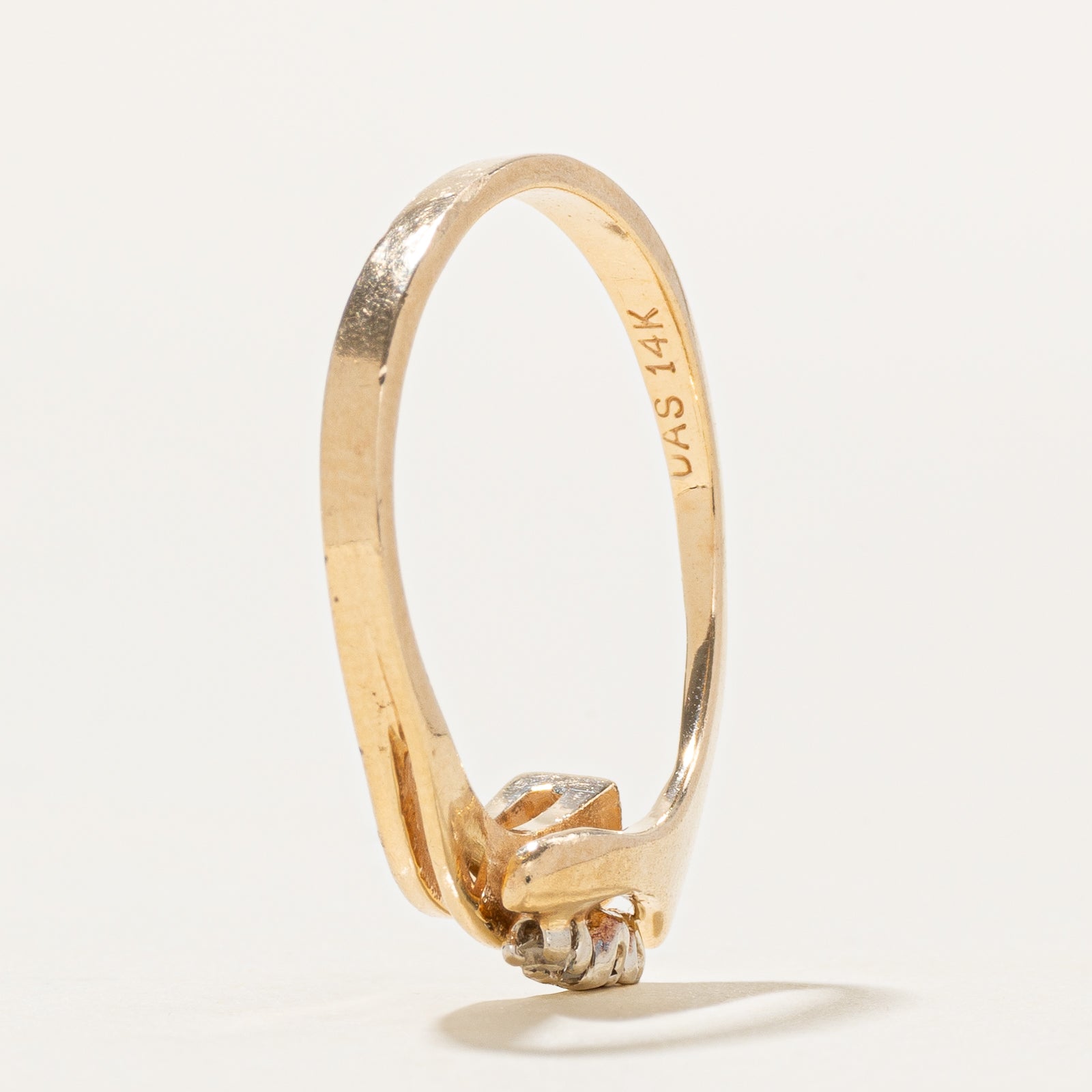 14k Three Stone Diamond Bypass Ring | SZ 6.25