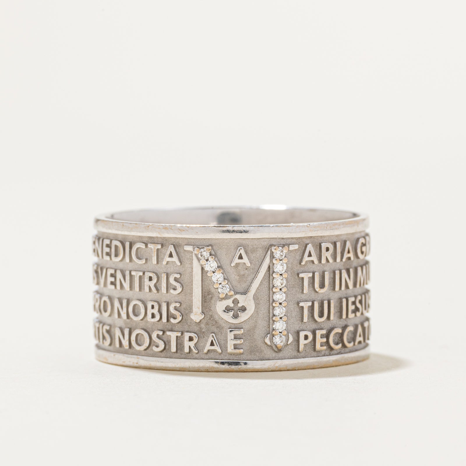 Diamond Accent "Hail Mary" Prayer Embossed Band | 12.5mm | SZ 12.5