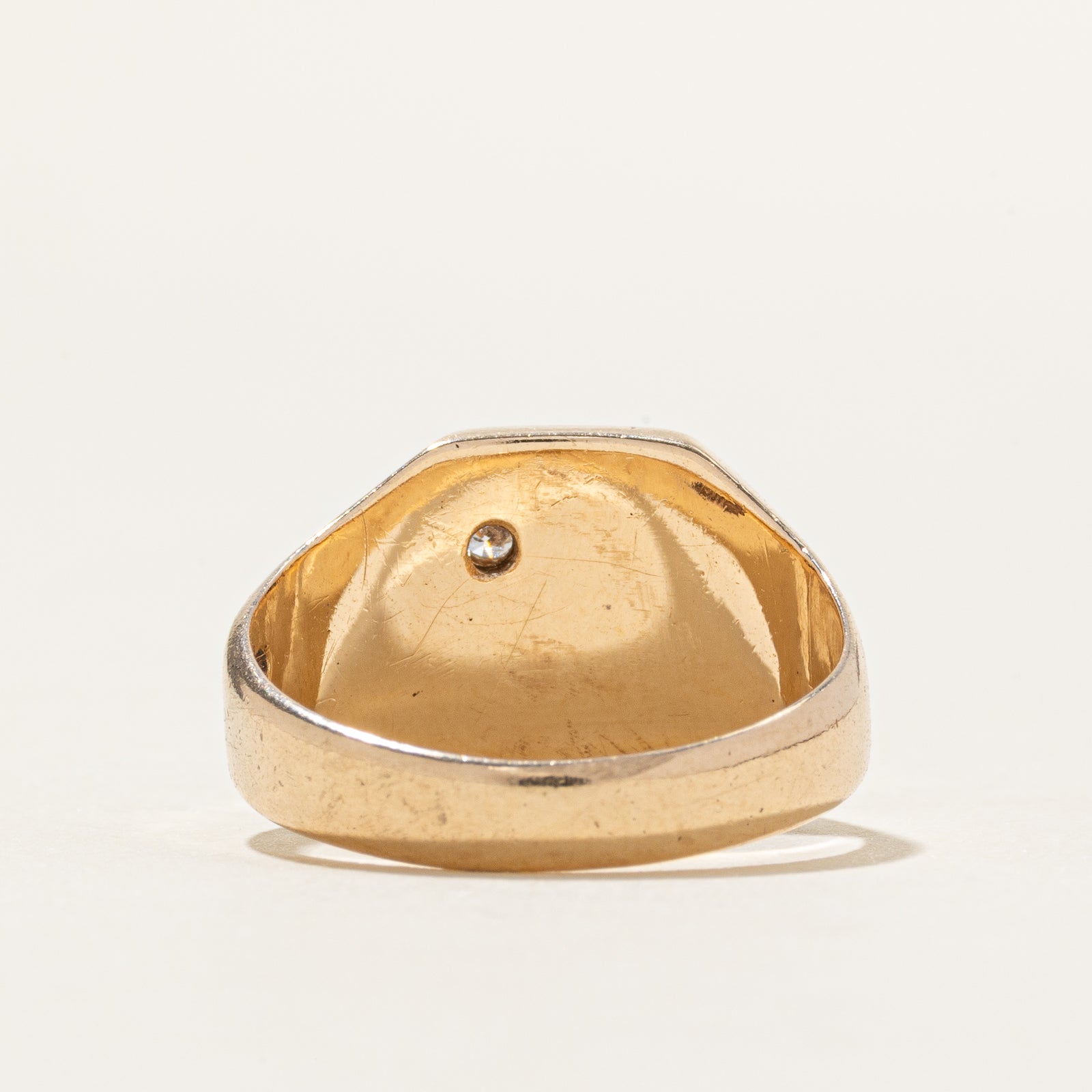 10k Star Set Diamond "N" & Floral Engraved Signet Ring | SZ 7.5