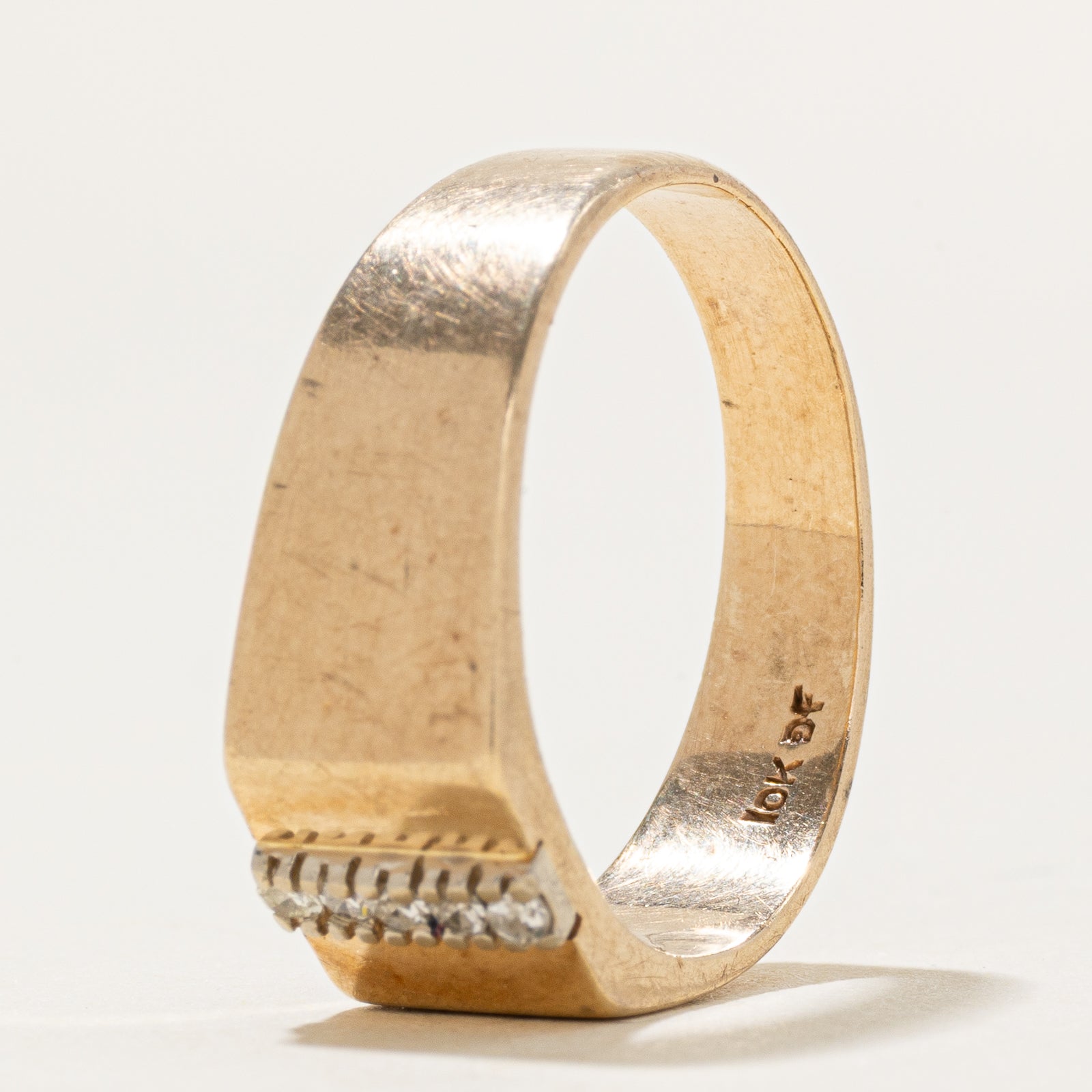 10k Diamond Column Signet Ring | SZ 9