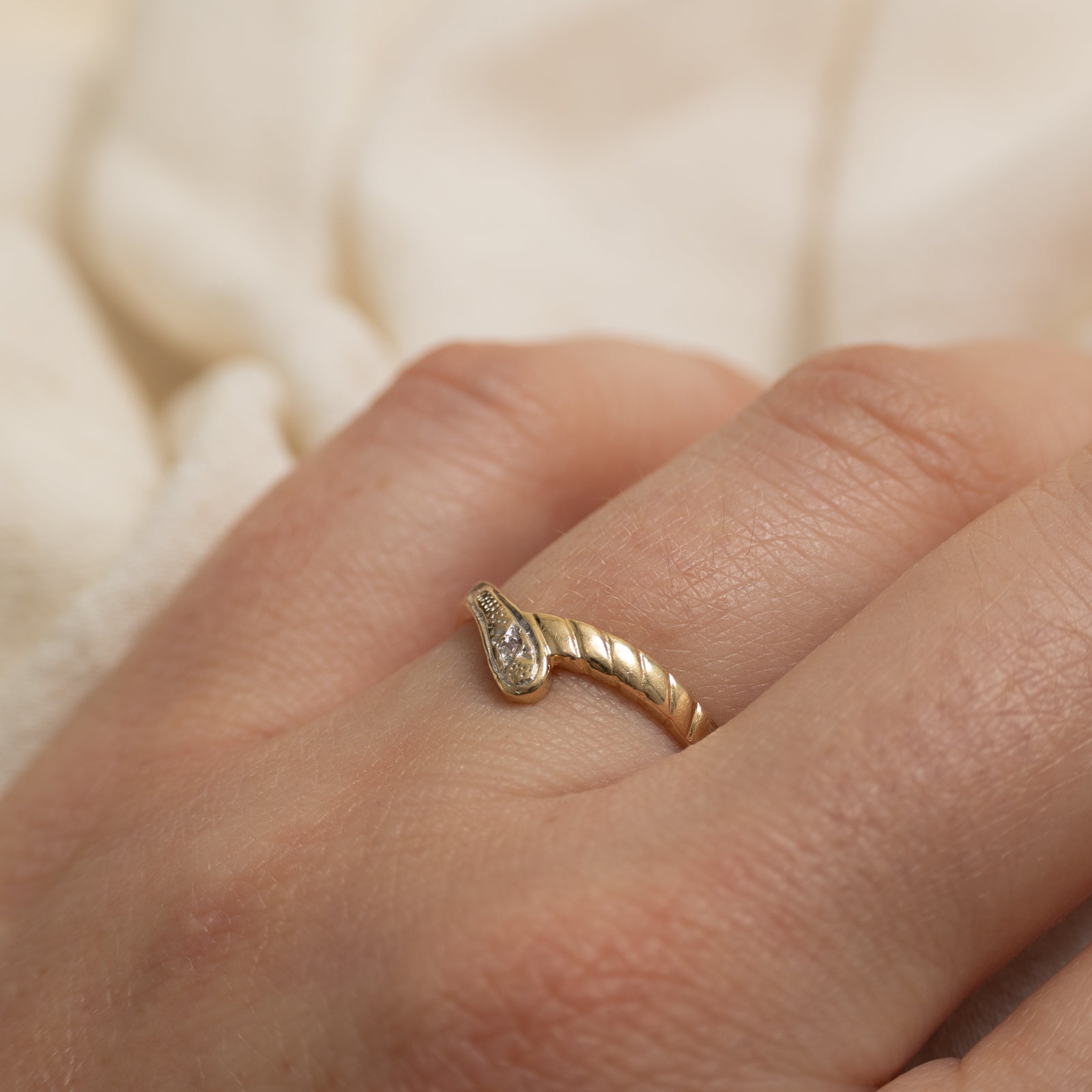 Diamond Snake Engraved Chevron Ring | SZ 5.5