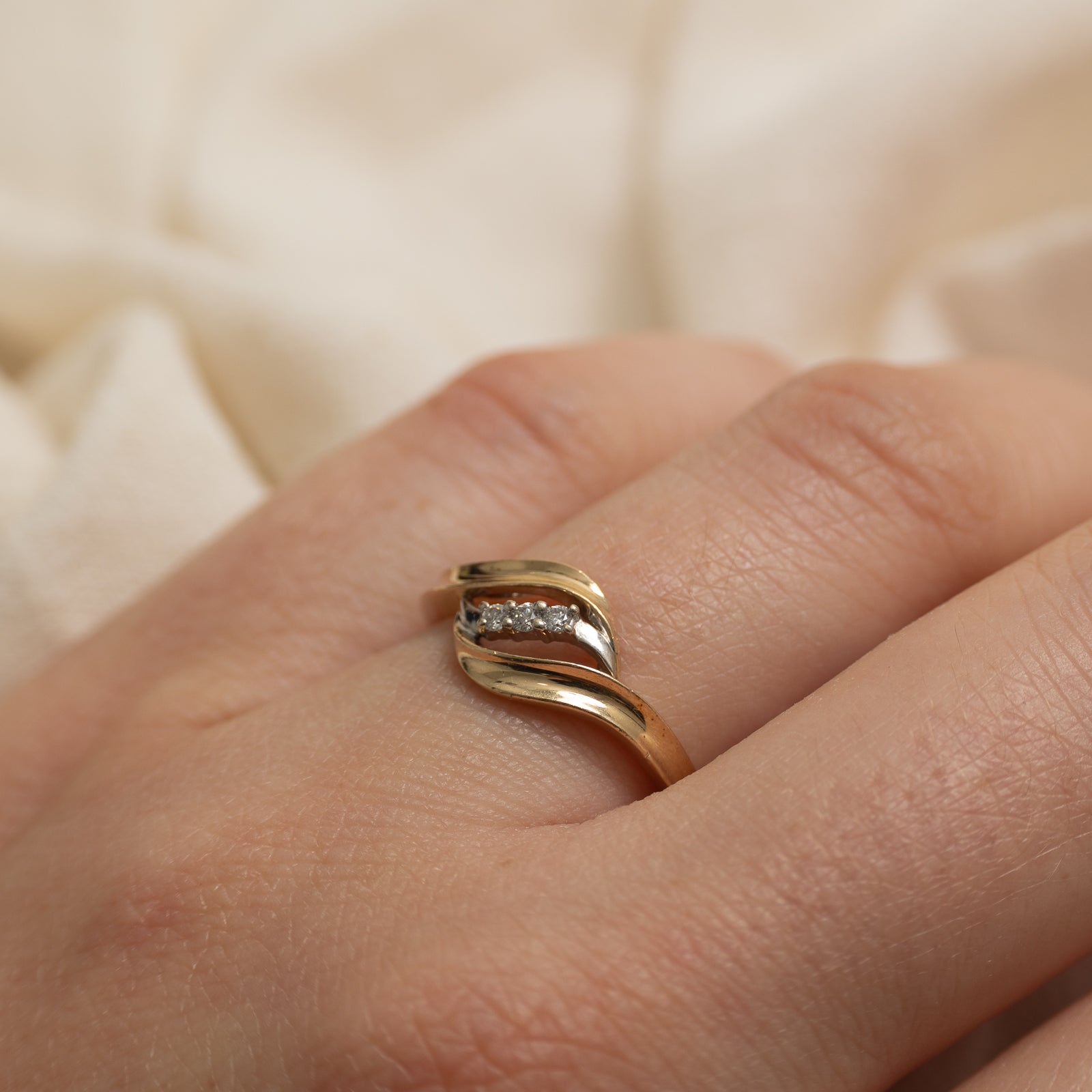Two Tone Diamond Wave Bypass Ring | SZ 6