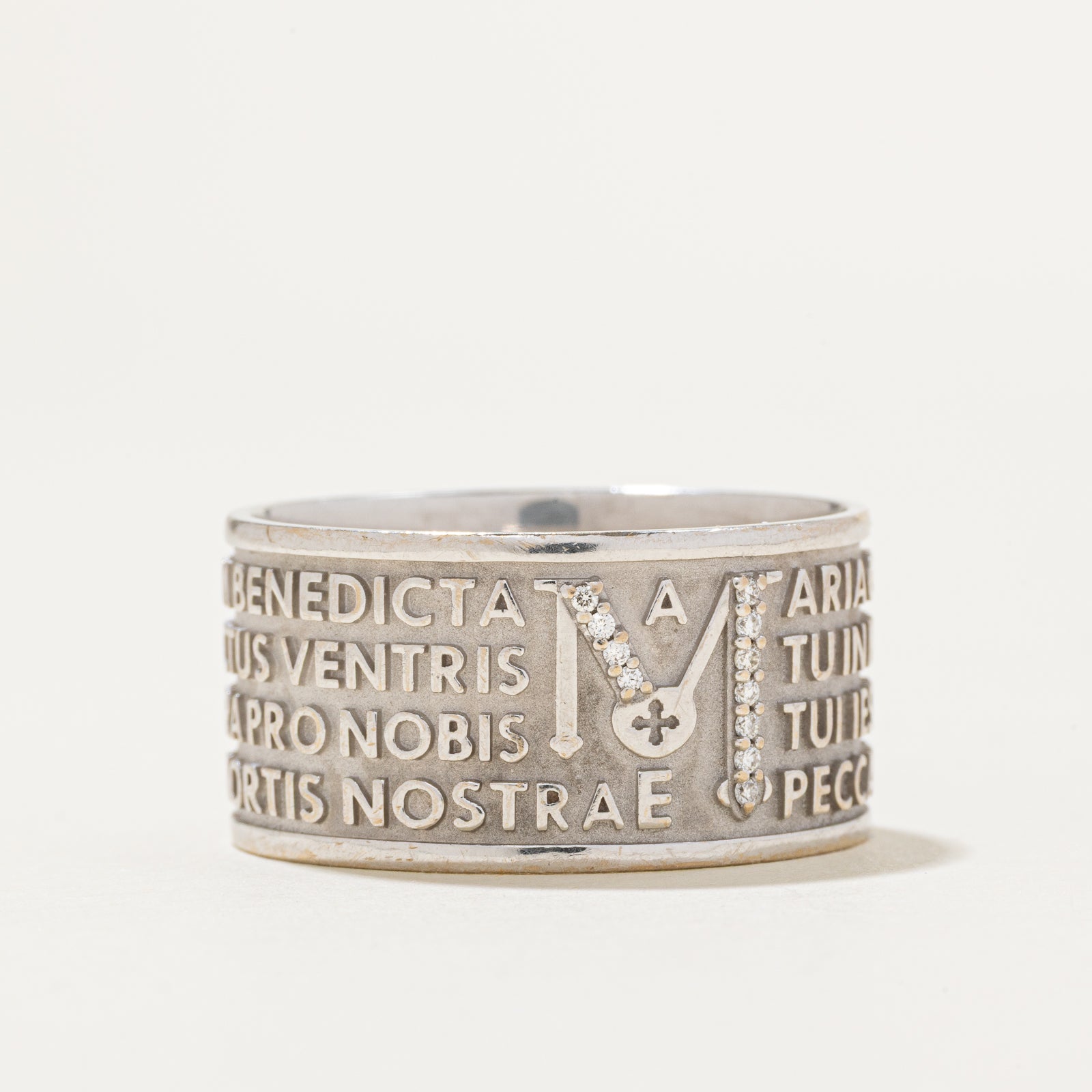 Diamond Accent "Hail Mary" Prayer Embossed Band | 12.5mm | SZ 12.5