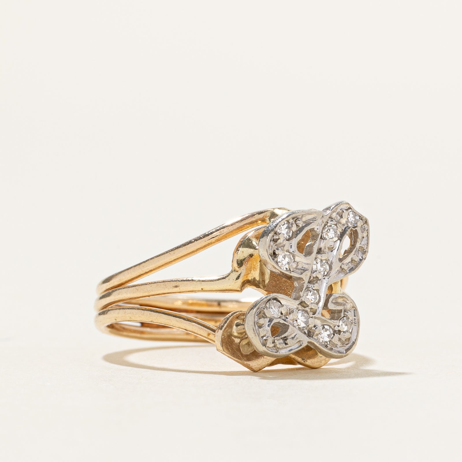 14k Two-Tone Diamond "L" Initialized Openwork Ring | SZ 4.75