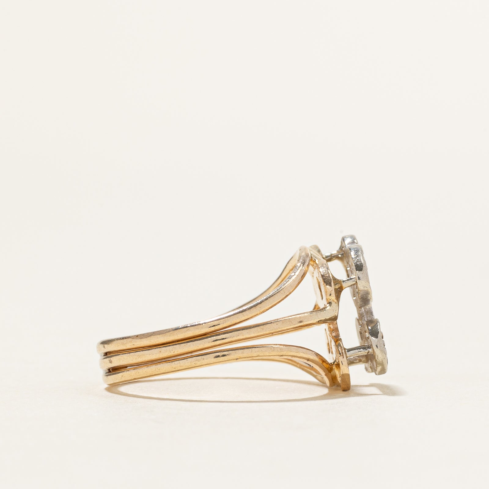 14k Two-Tone Diamond "L" Initialized Openwork Ring | SZ 4.75