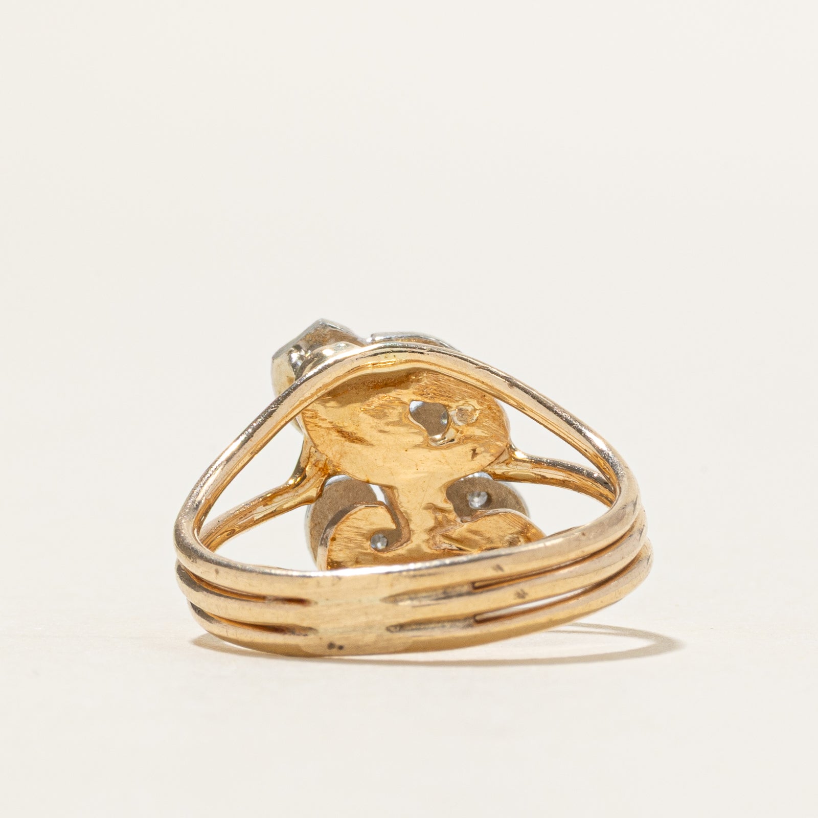 14k Two-Tone Diamond "L" Initialized Openwork Ring | SZ 4.75