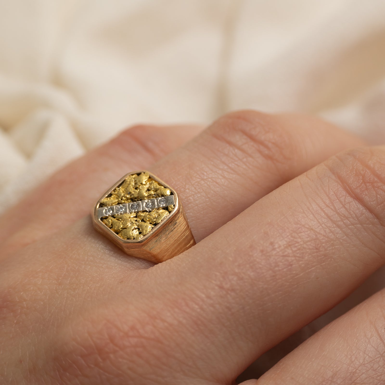 Diagonal Diamond Nuggety Signet Ring | SZ 9.25