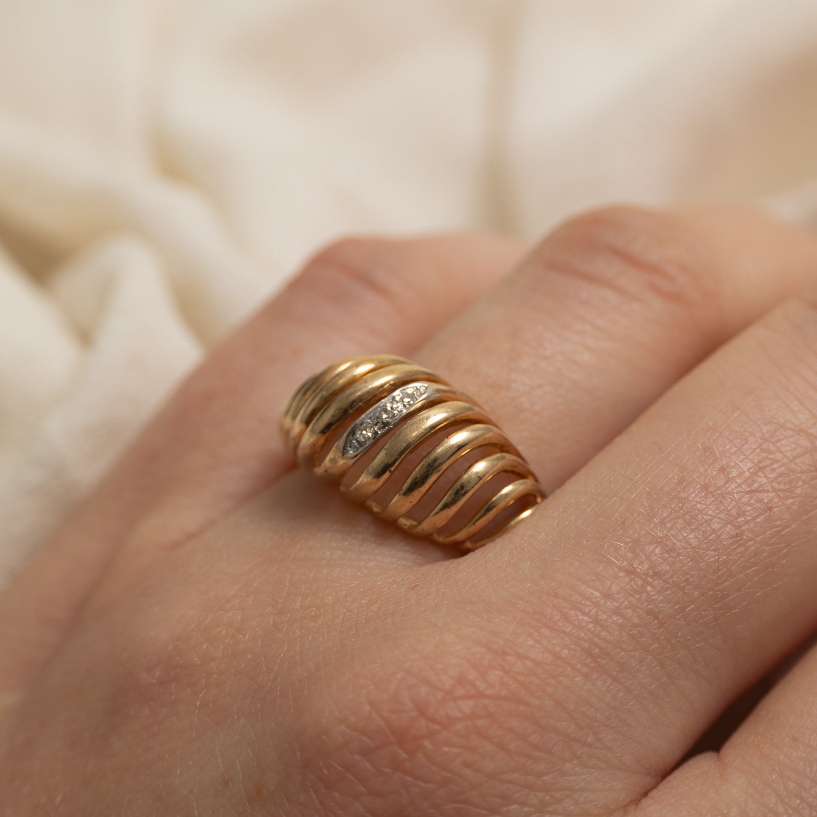 Diamond Column Croissant Dome Ring | SZ 8
