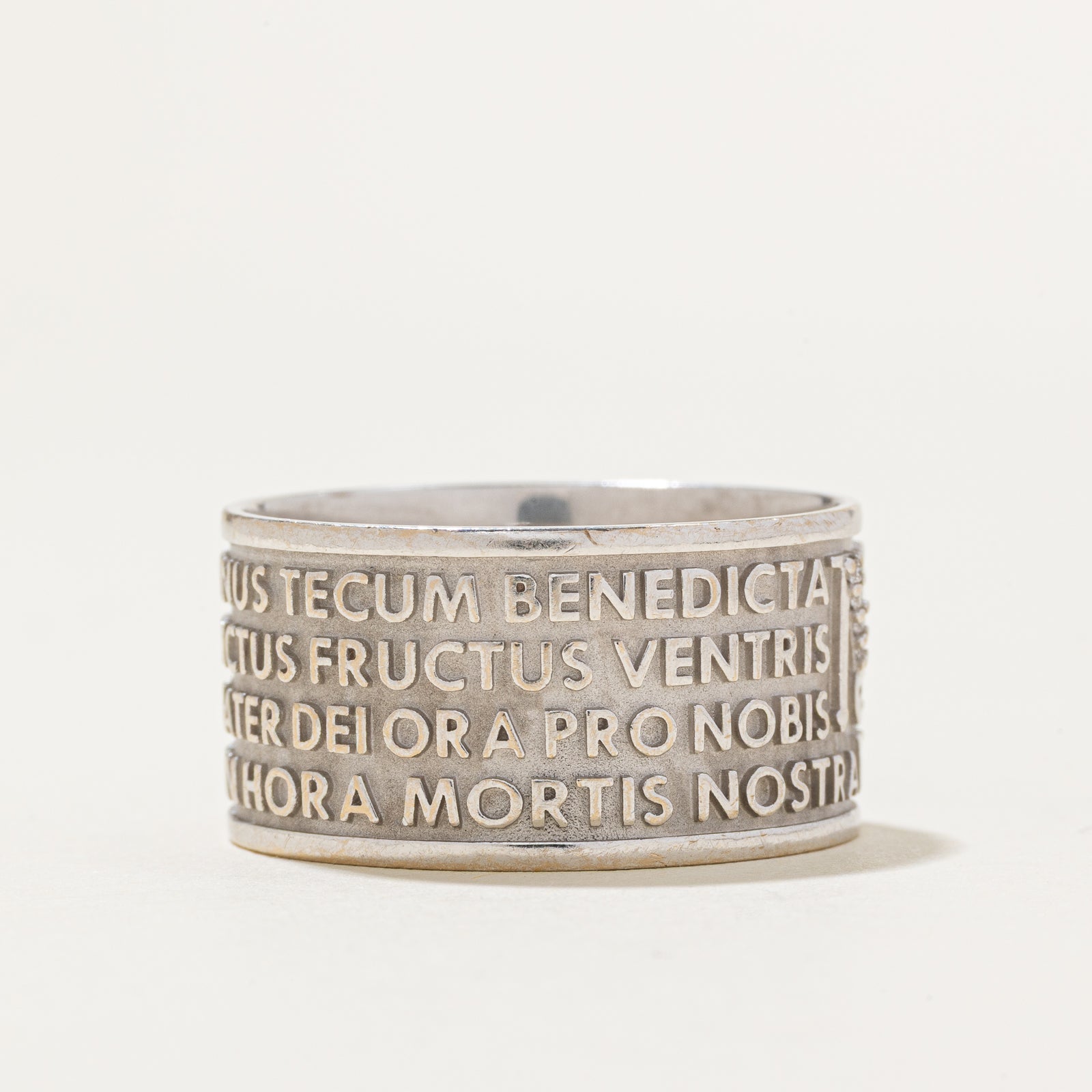 Diamond Accent "Hail Mary" Prayer Embossed Band | 12.5mm | SZ 12.5