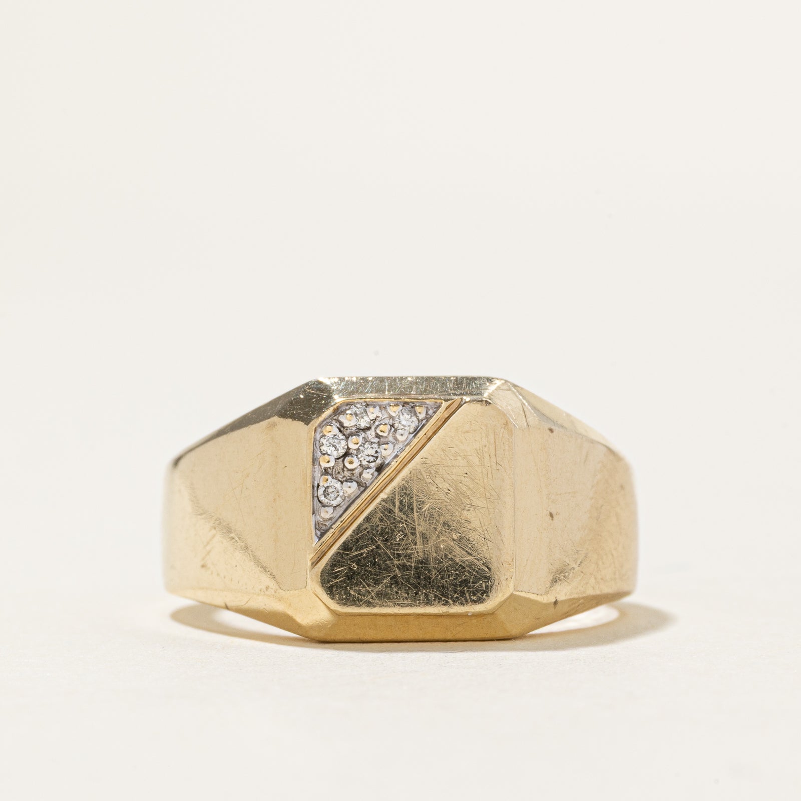 Pave Set Diamond Geometric Signet Ring | SZ 9.5