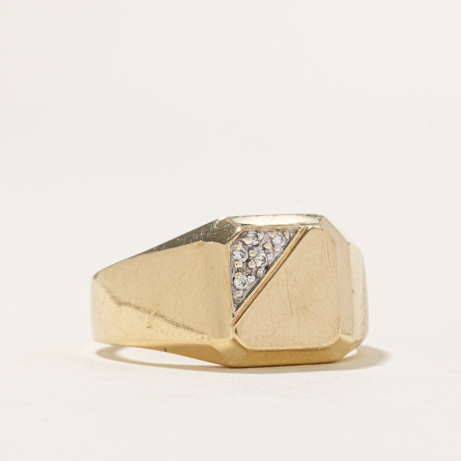 Pave Set Diamond Geometric Signet Ring | SZ 9.5