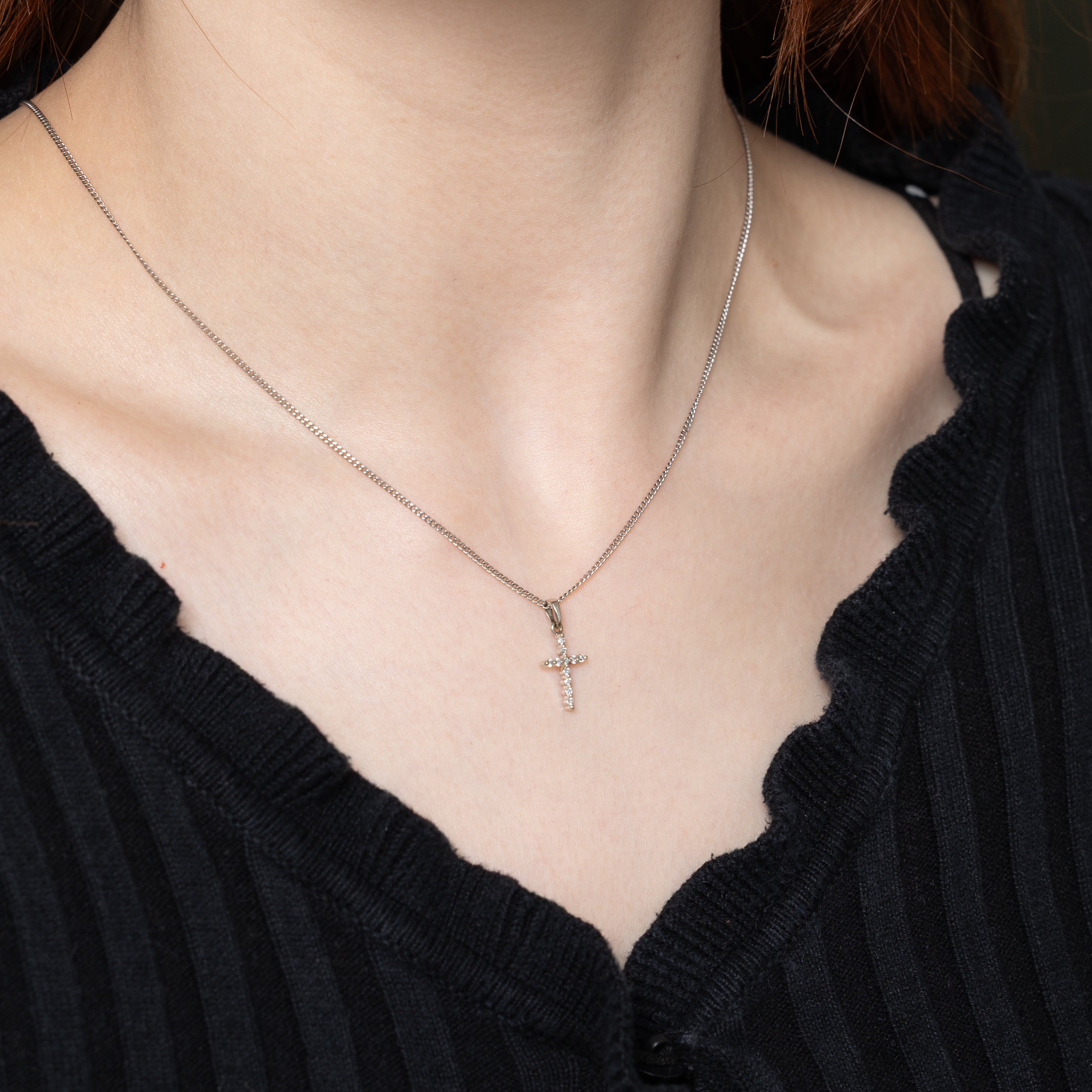 10k White Gold Diamond Cross Pendant