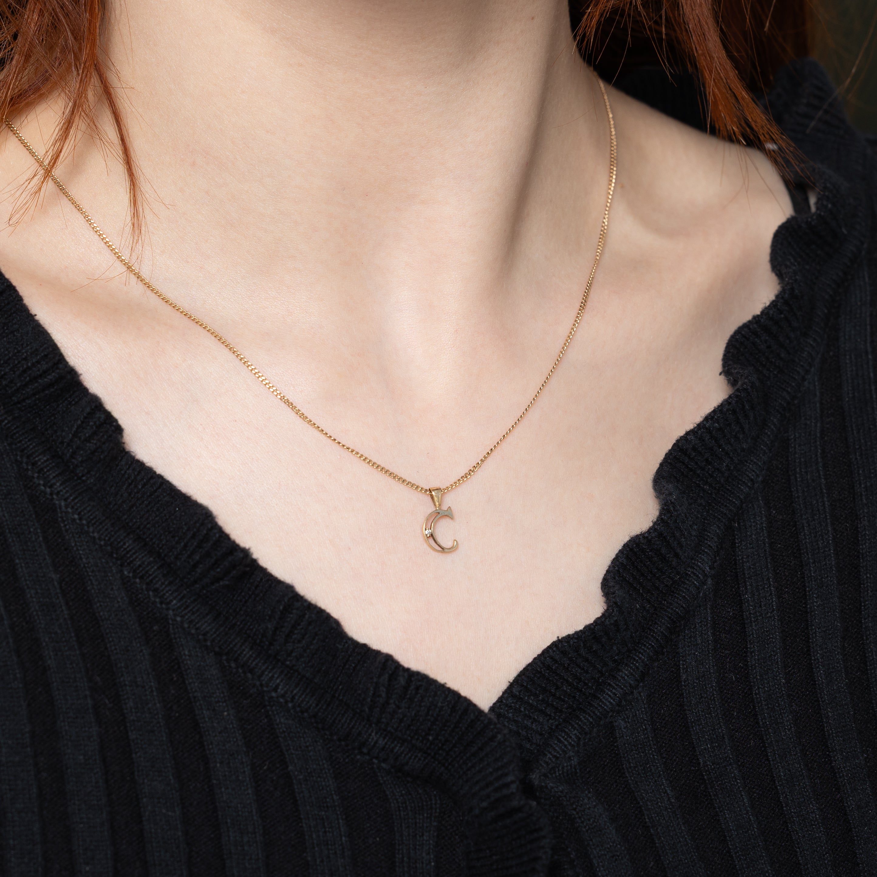 10k Yellow Gold Diamond "C" Initial Pendant