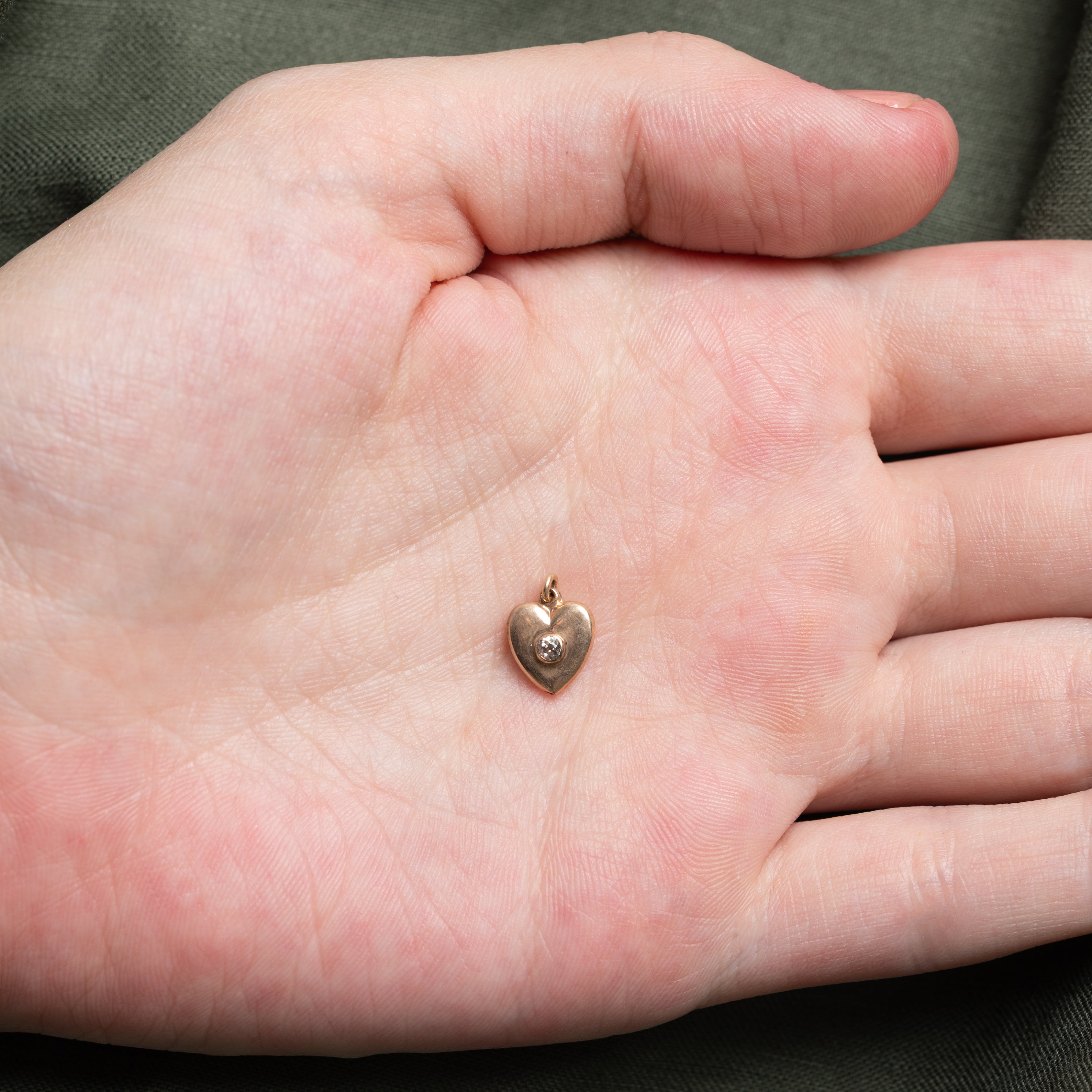 8k Bezel Set Diamond Puffed Heart Charm
