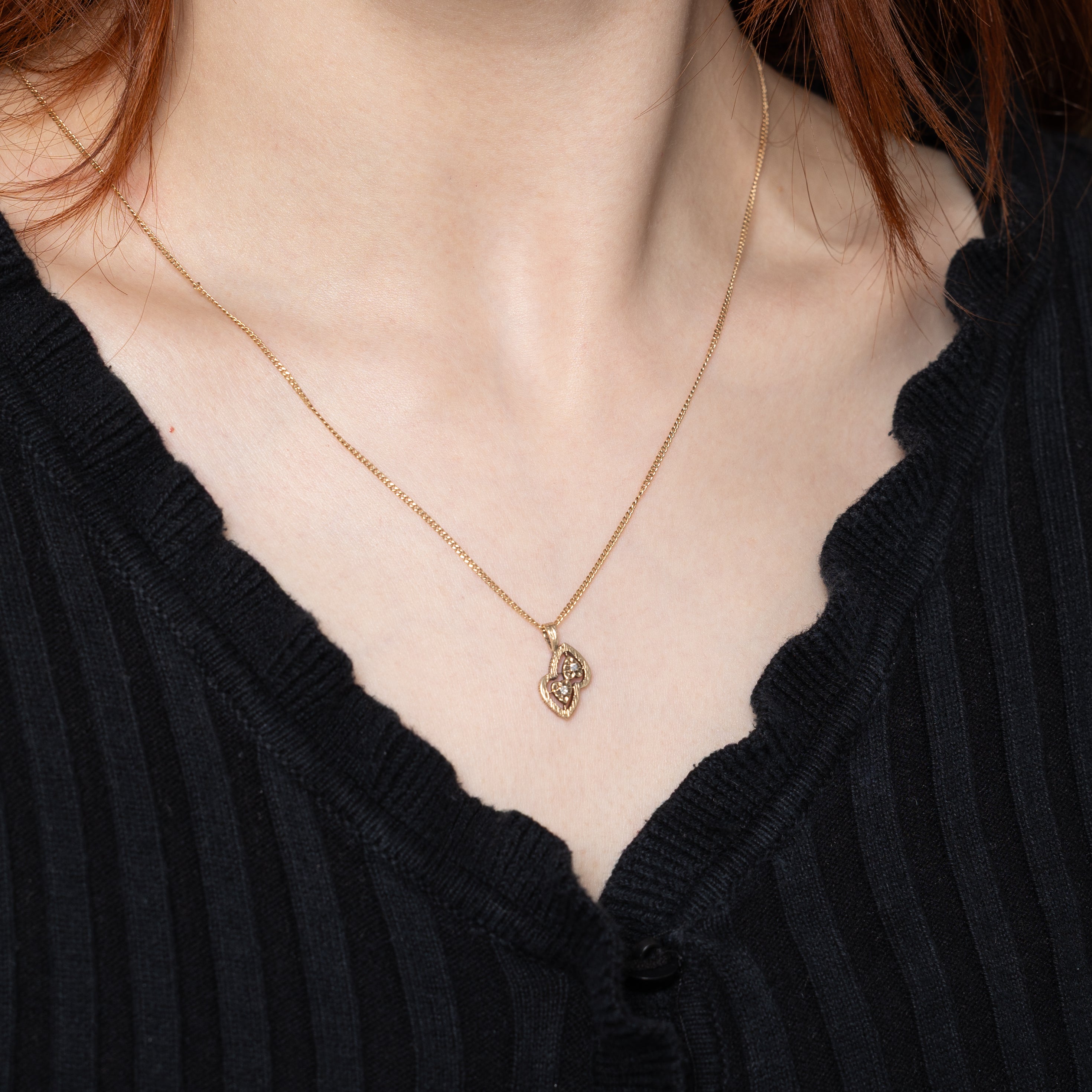 10k Diamond Textured Two Heart Pendant