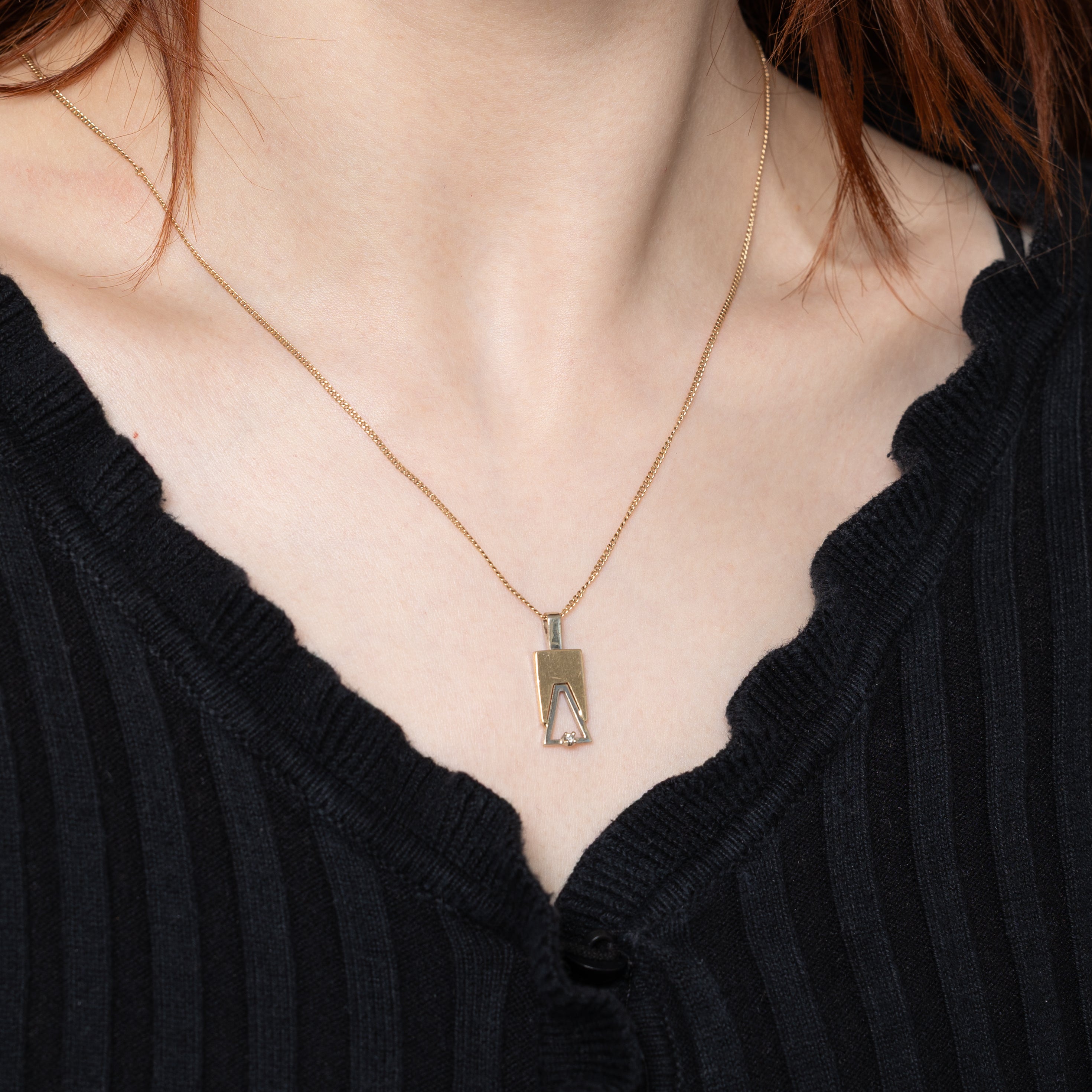 14k Two Tone Gold Diamond Triangle Bar Pendant