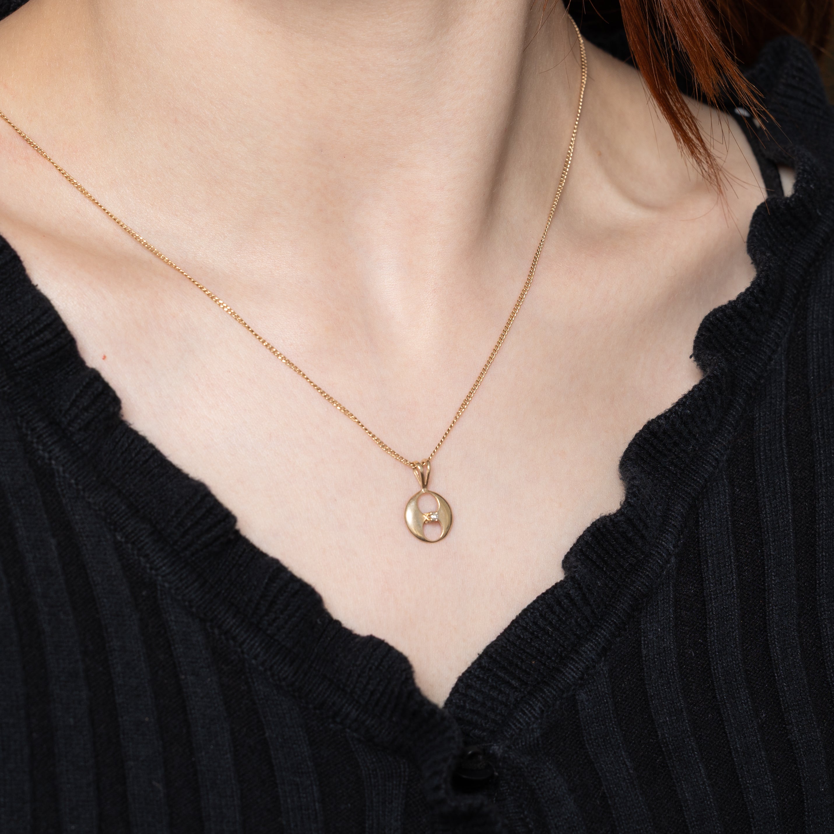 14k Yellow Gold Diamond Open Circle Pendant