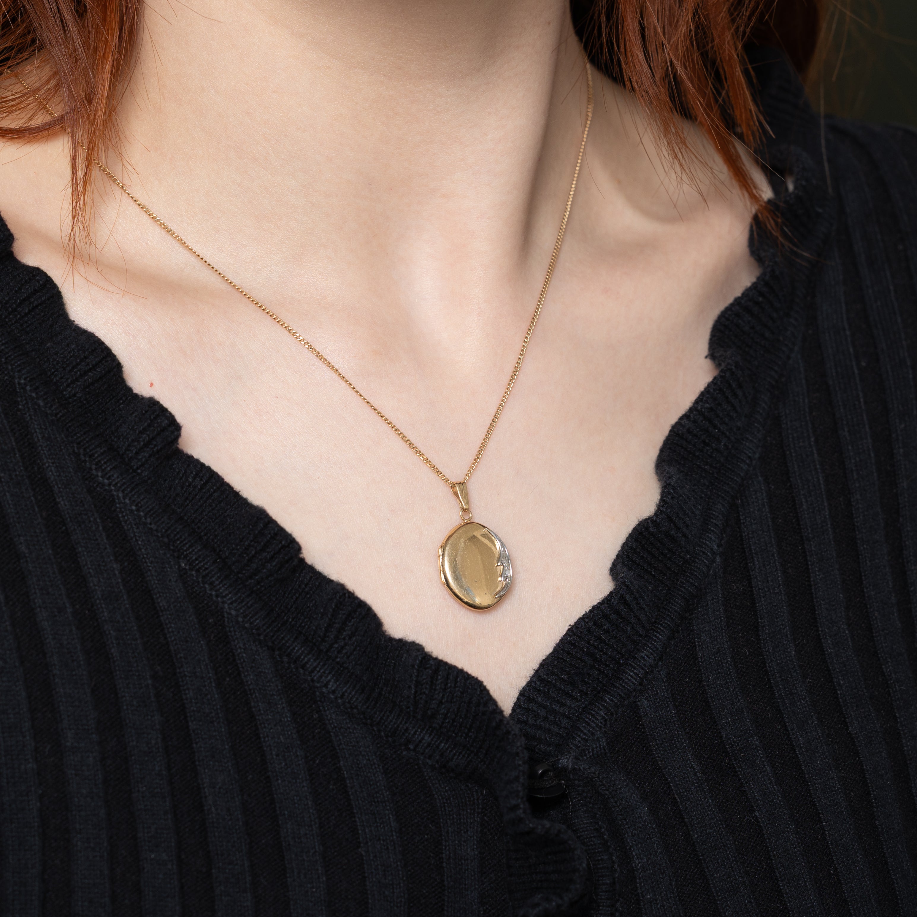10k Two Tone Gold Diamond Oval Locket