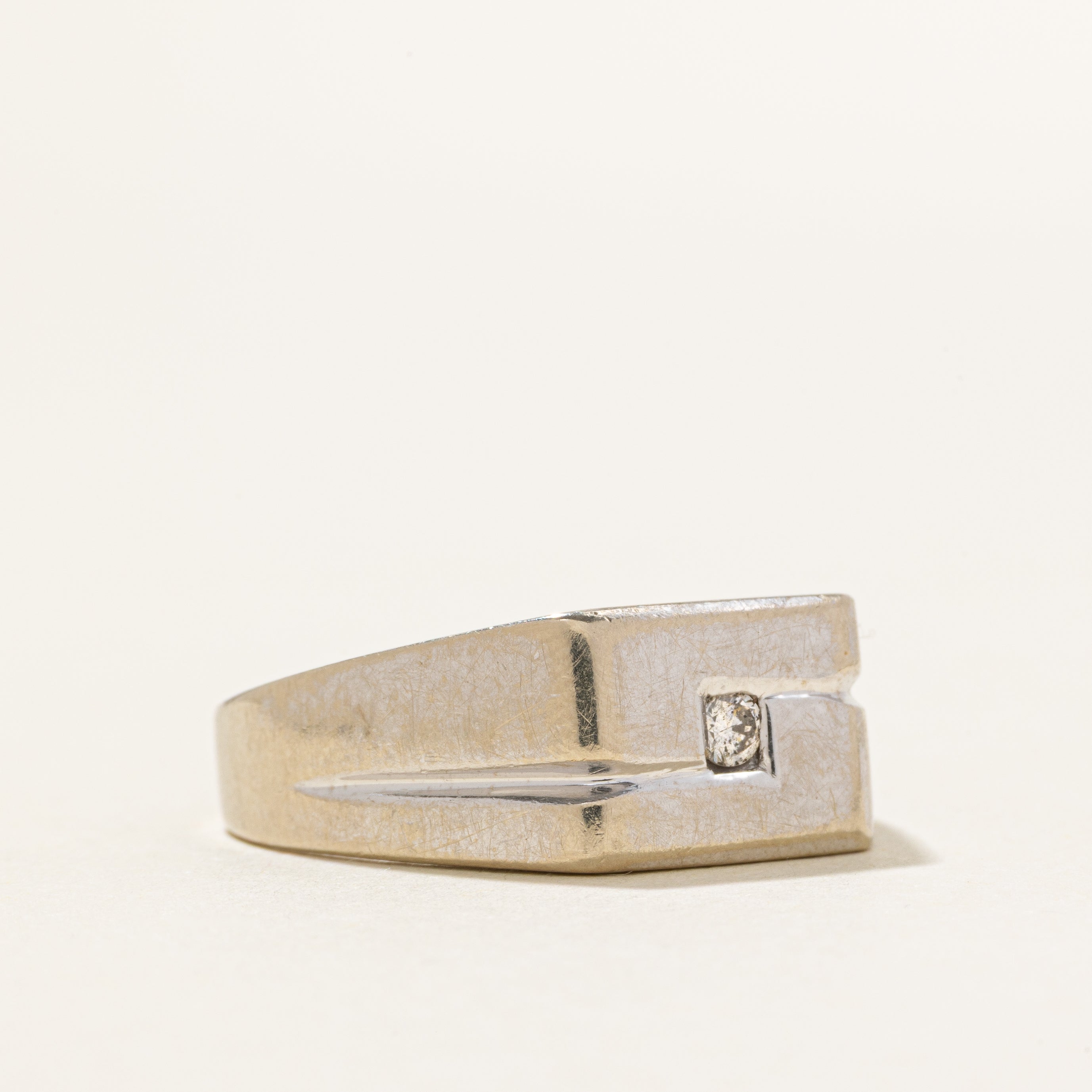 Diamond Grooved Geometric Signet Ring | SZ 9