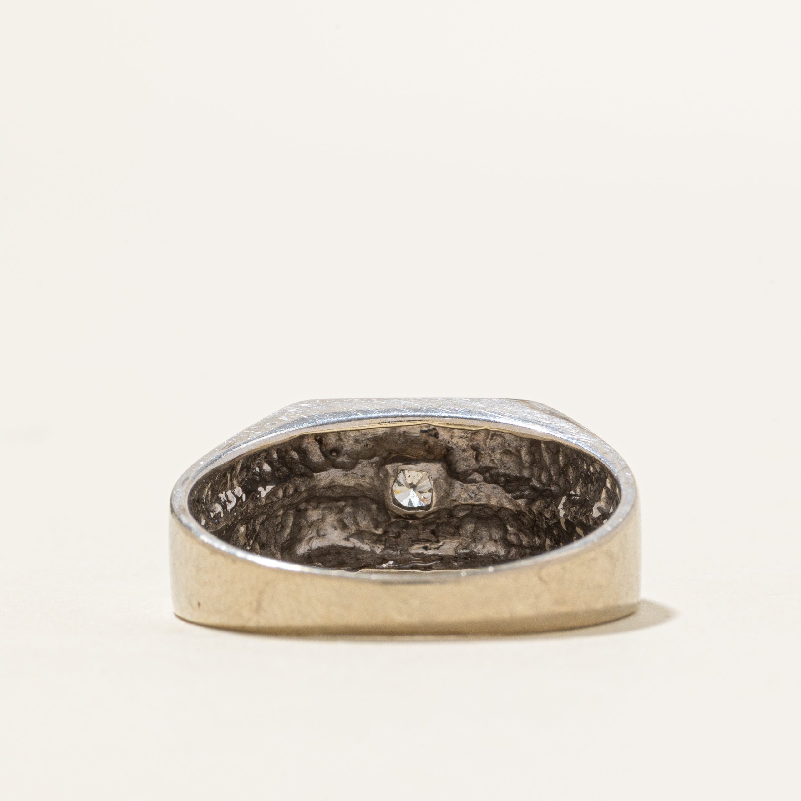 Diamond Grooved Geometric Signet Ring | SZ 9