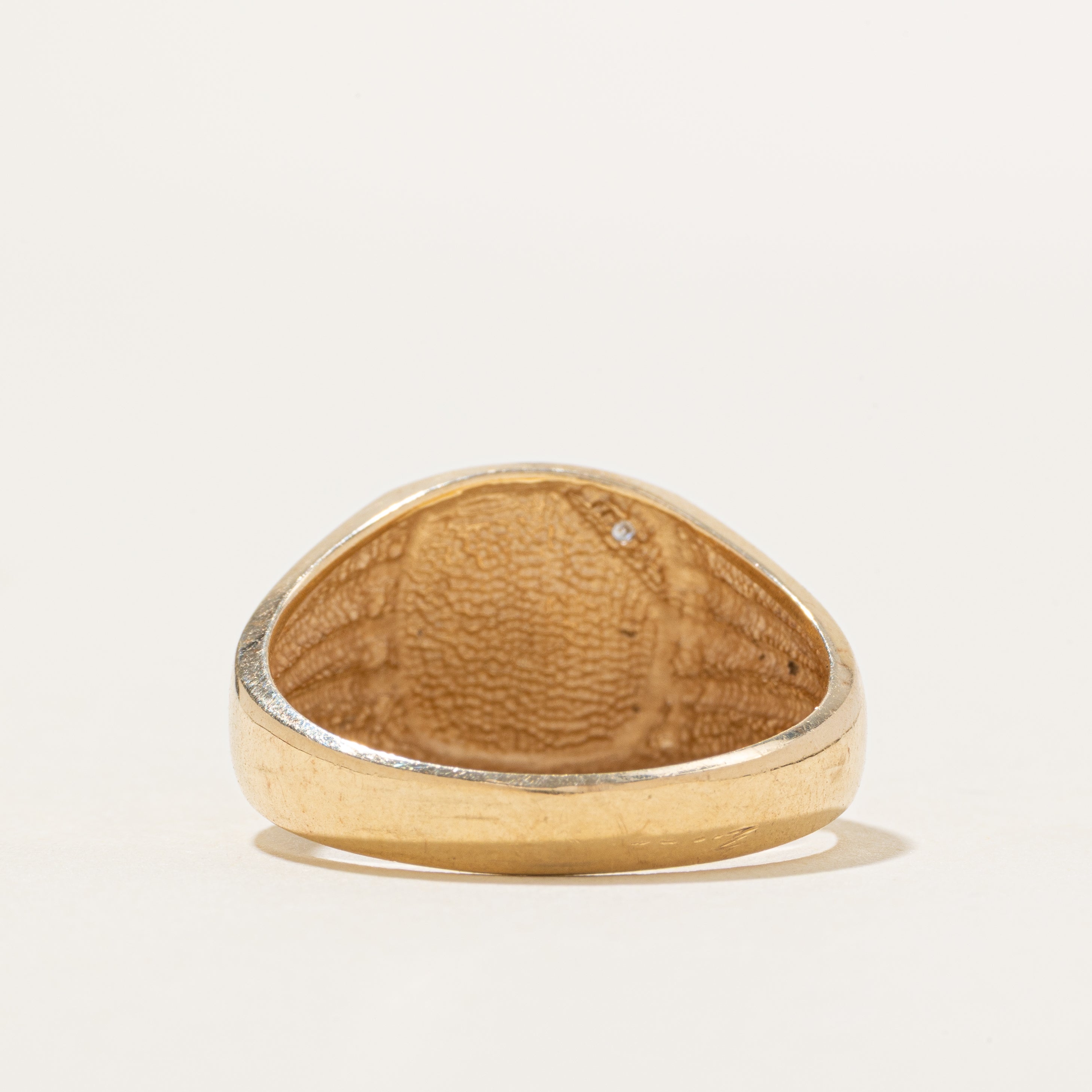 Single Diamond Grooved Signet Ring | SZ 10