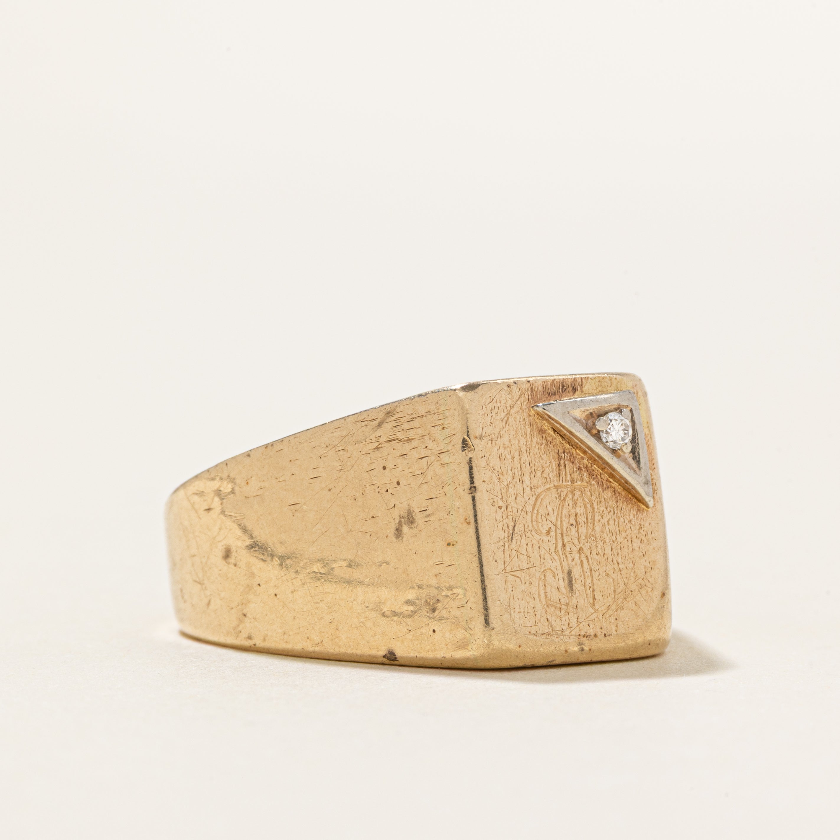 Diamond 'R' Chunky Signet Ring | SZ 9