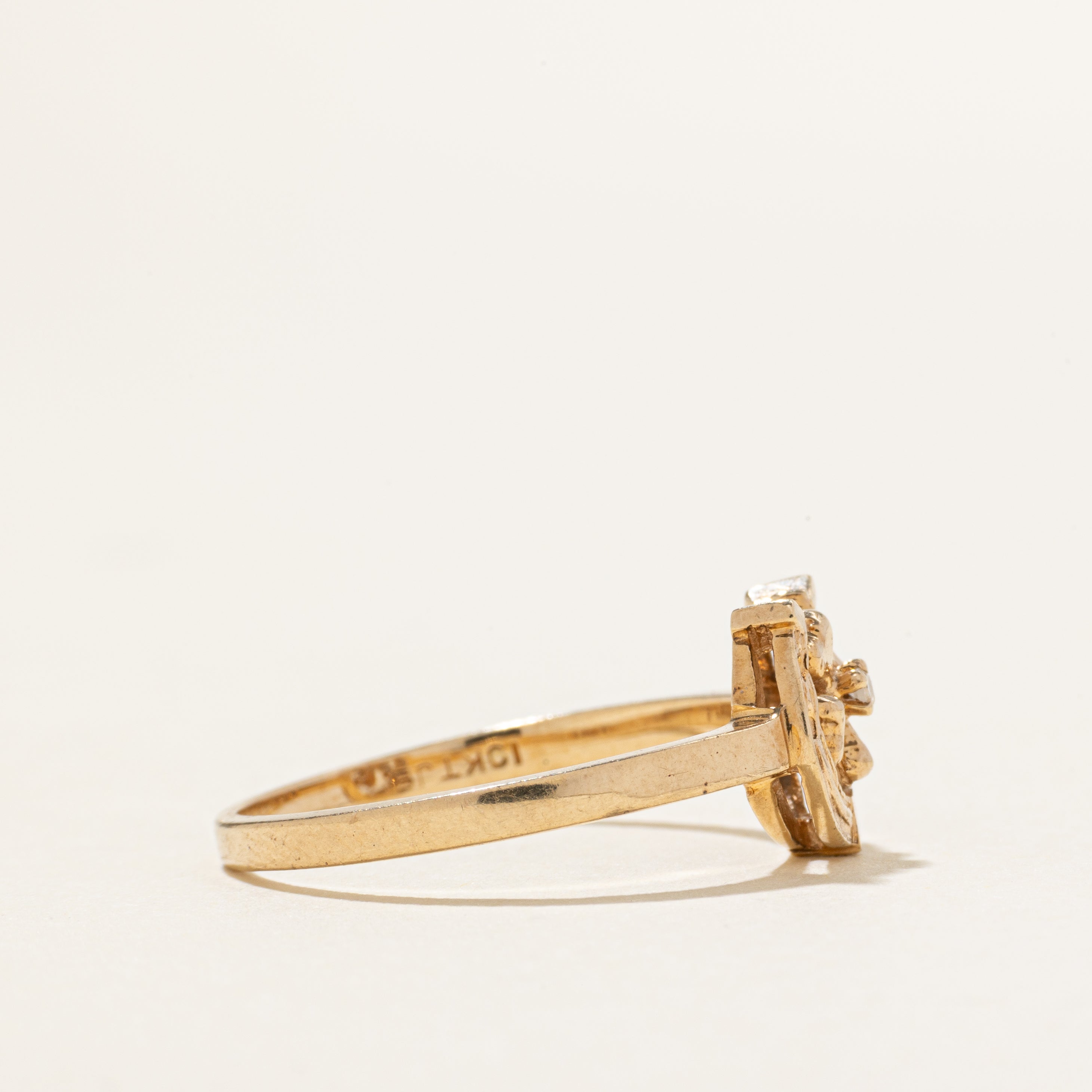 Bague en diamant avec trèfle porte-bonheur et fer à cheval | Taille 7,25