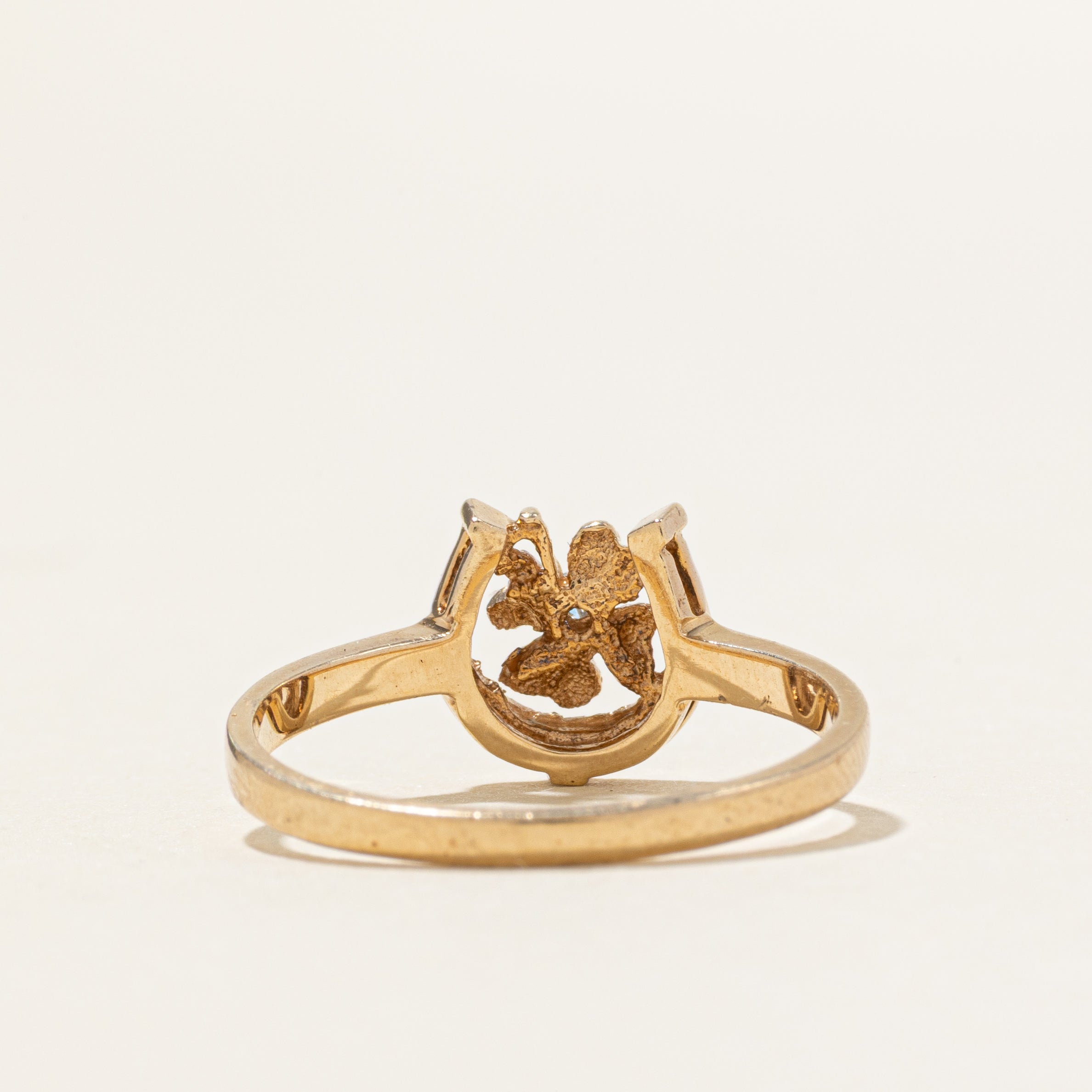 Bague en diamant avec trèfle porte-bonheur et fer à cheval | Taille 7,25