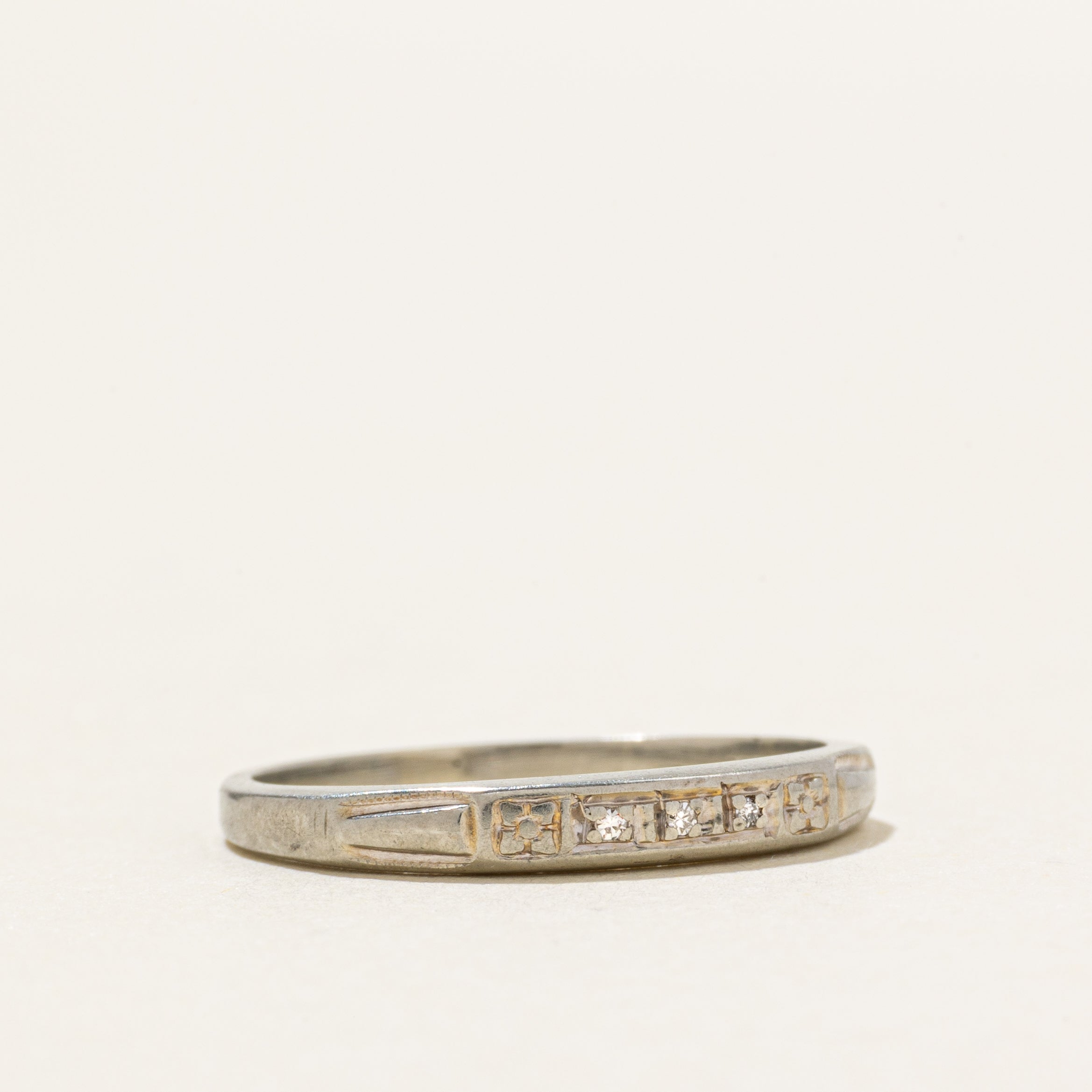 Three Stone Diamond Engraved Band | SZ 4.25