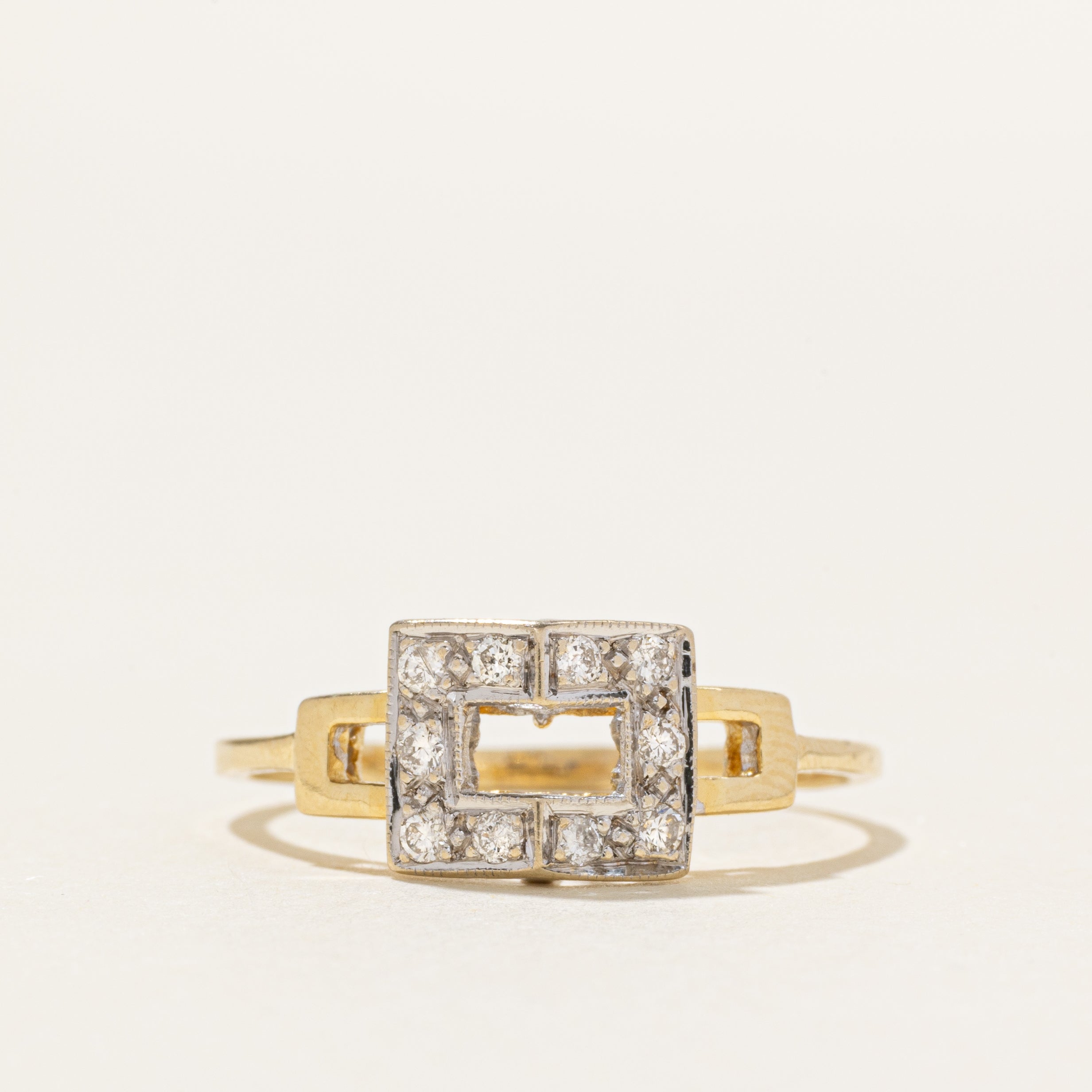Pave Set Diamond Two Tone Buckle Ring | SZ 8.5