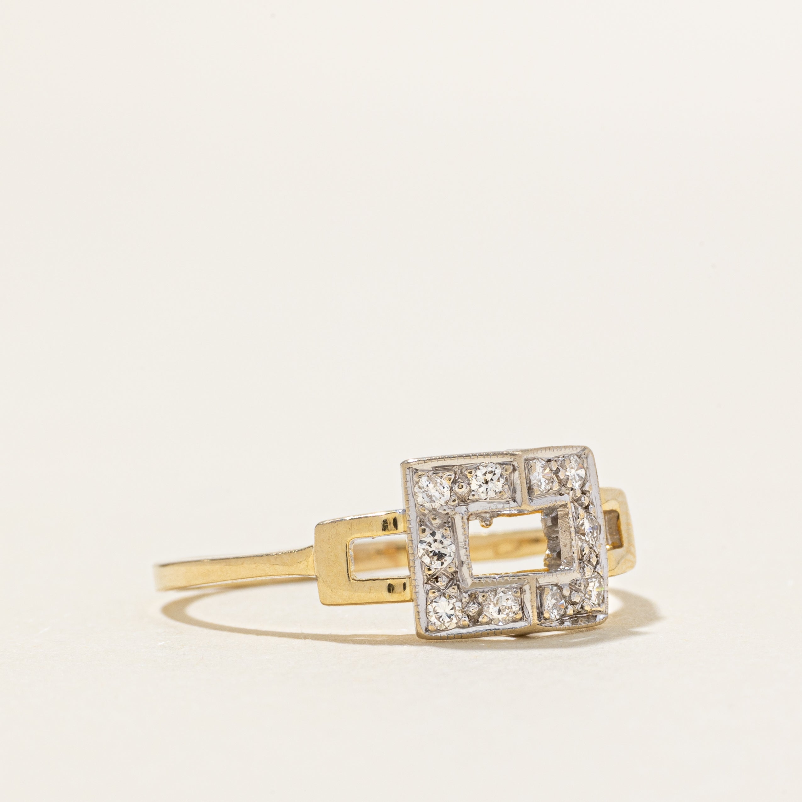 Pave Set Diamond Two Tone Buckle Ring | SZ 8.5