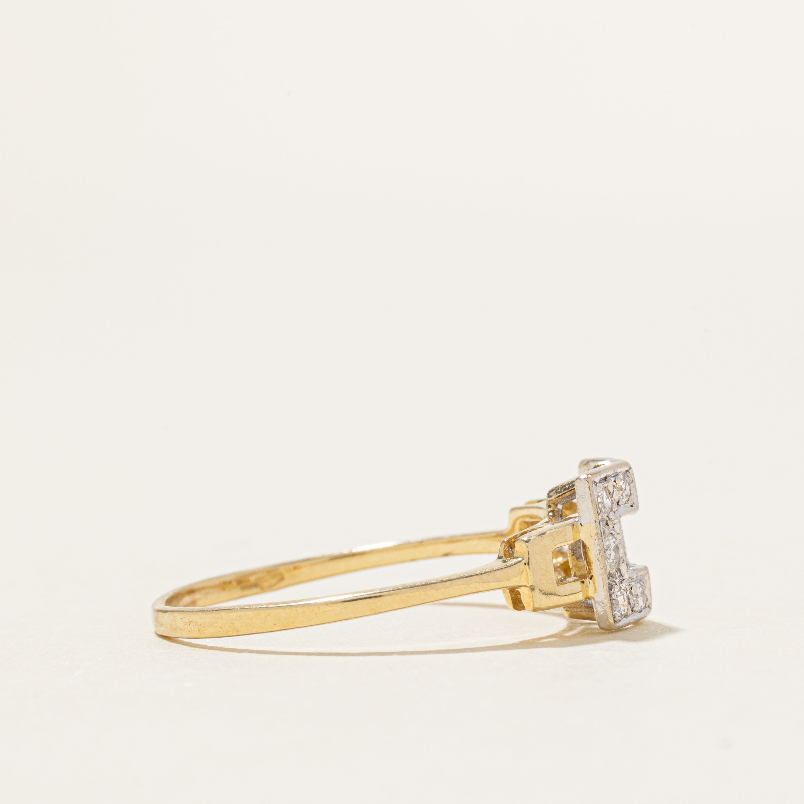 Pave Set Diamond Two Tone Buckle Ring | SZ 8.5