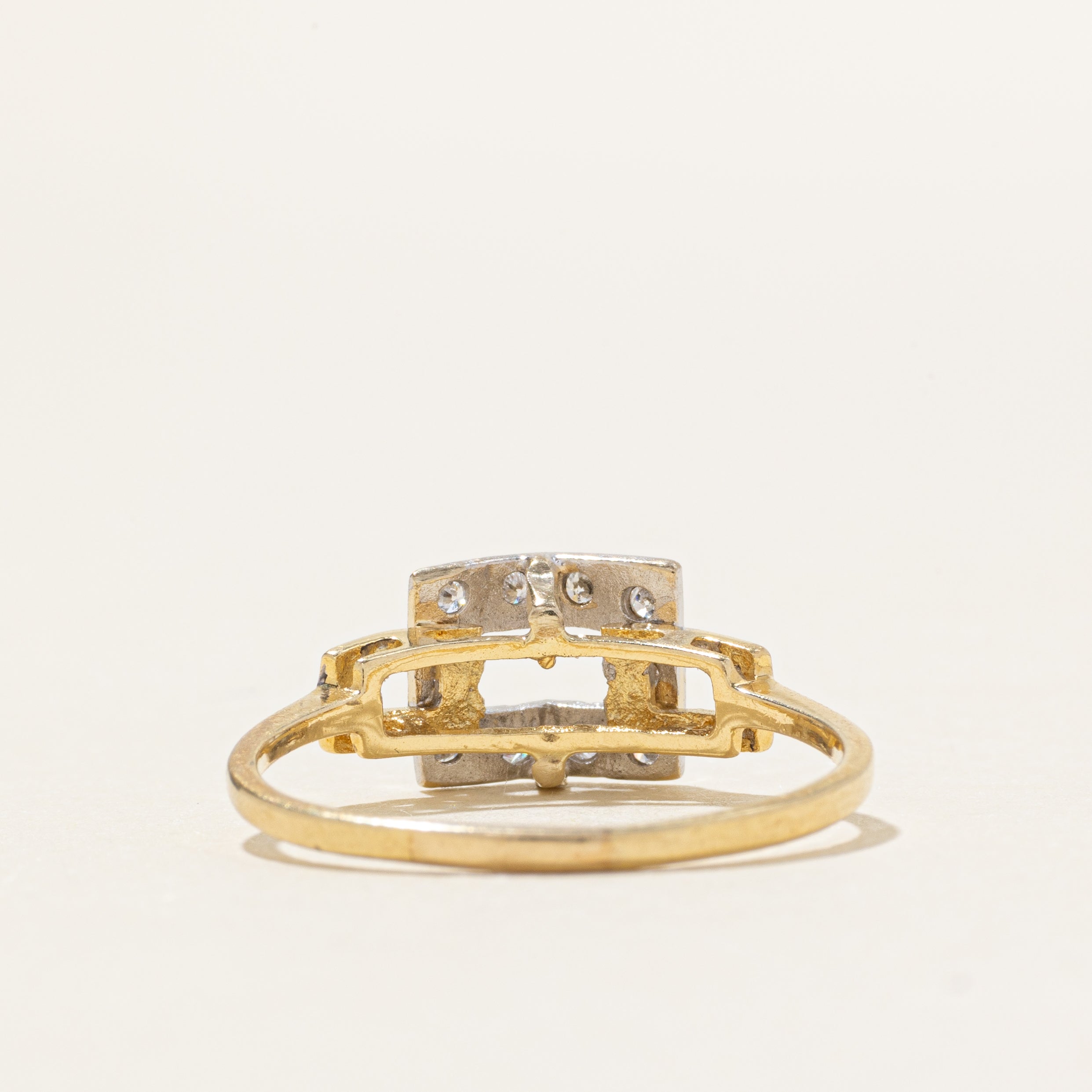 Pave Set Diamond Two Tone Buckle Ring | SZ 8.5