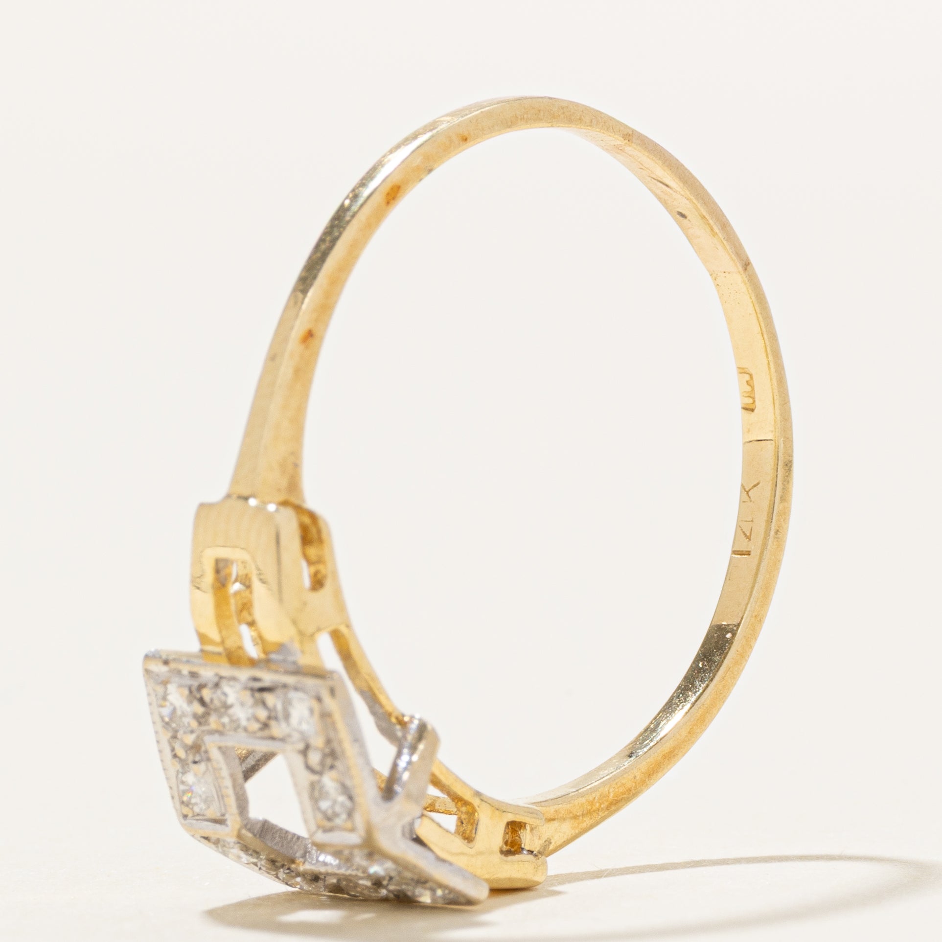 Pave Set Diamond Two Tone Buckle Ring | SZ 8.5