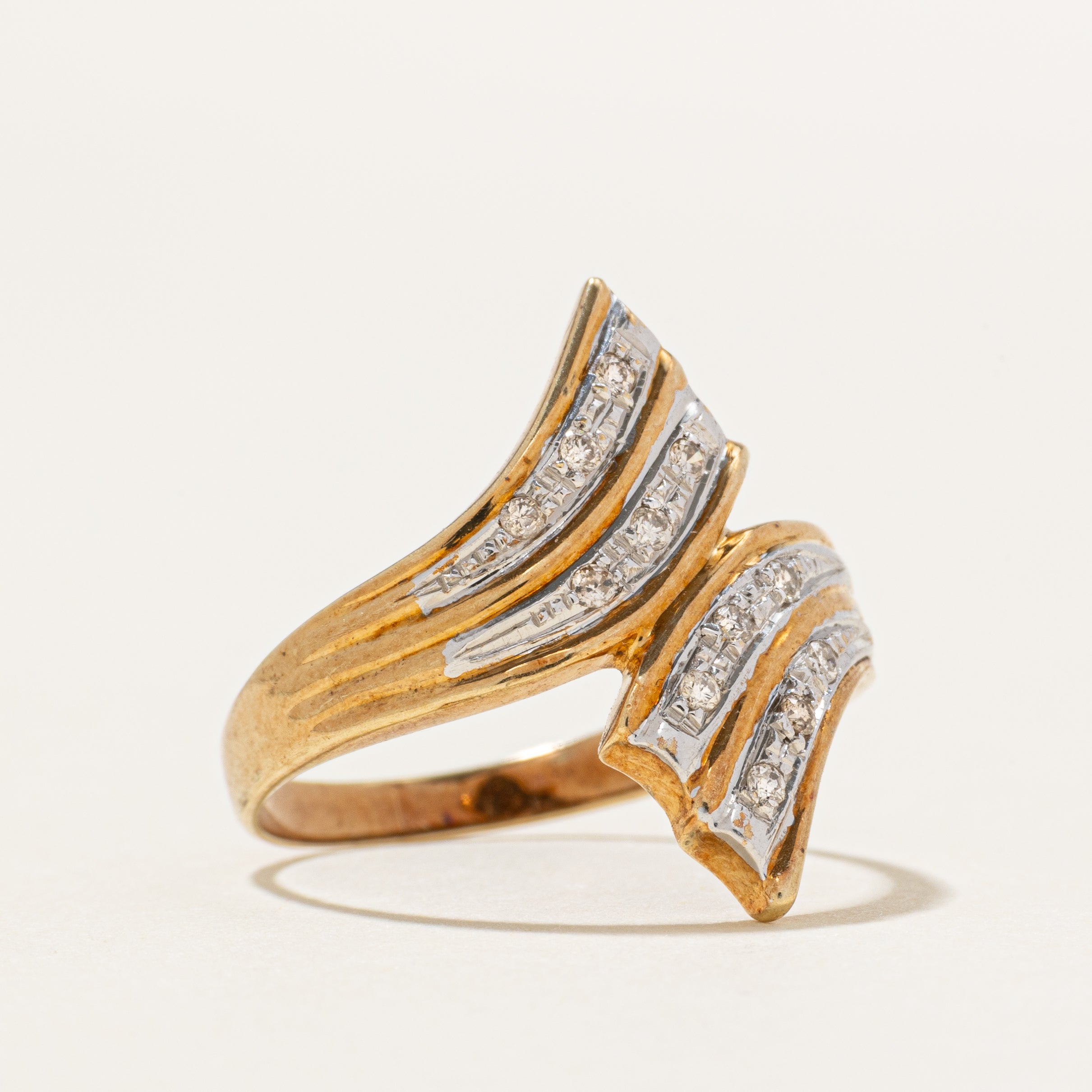 Two Tone Diamond Grooved Bypass Ring | SZ 6.5