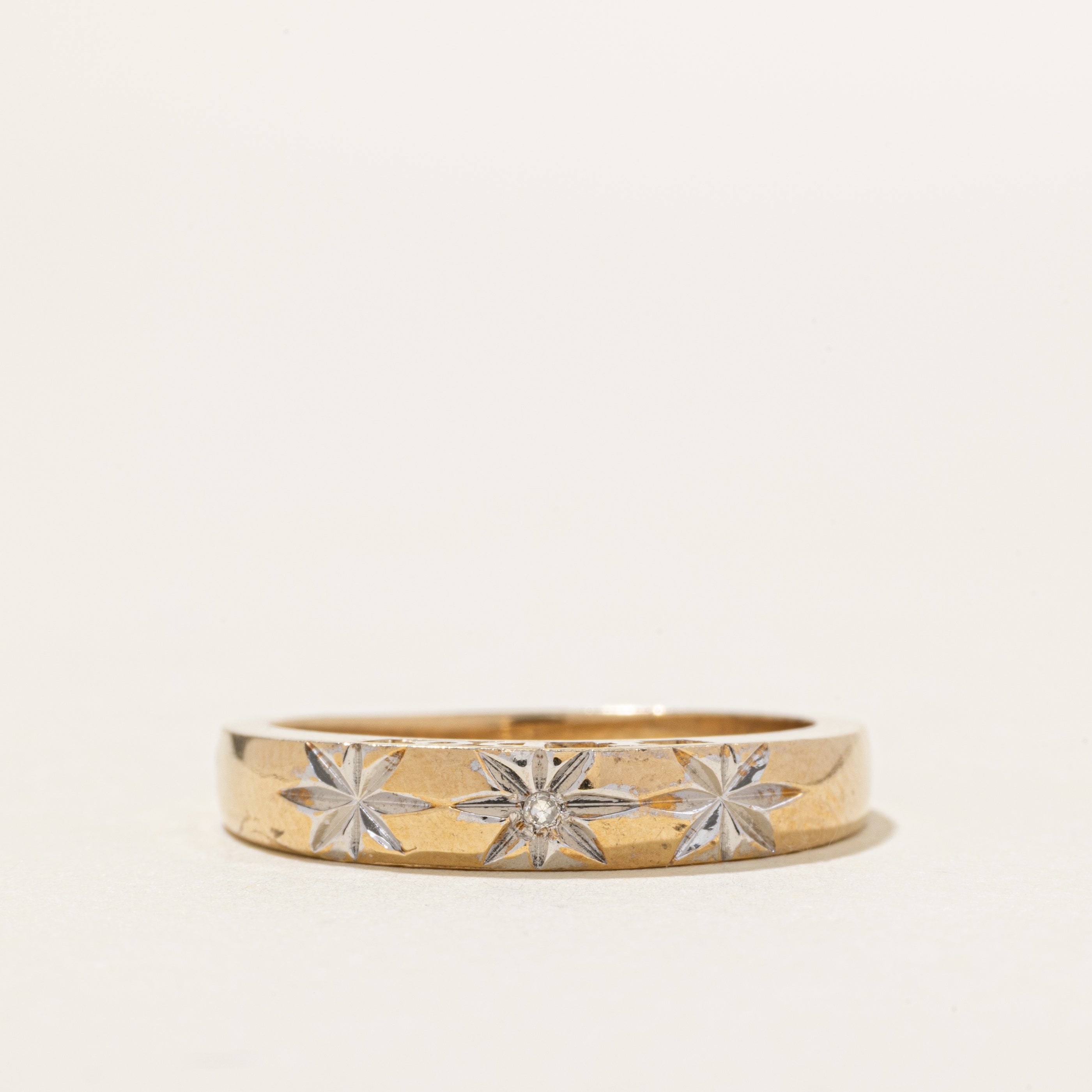 Two Tone Star Set Diamond "I DO" Band | SZ 11